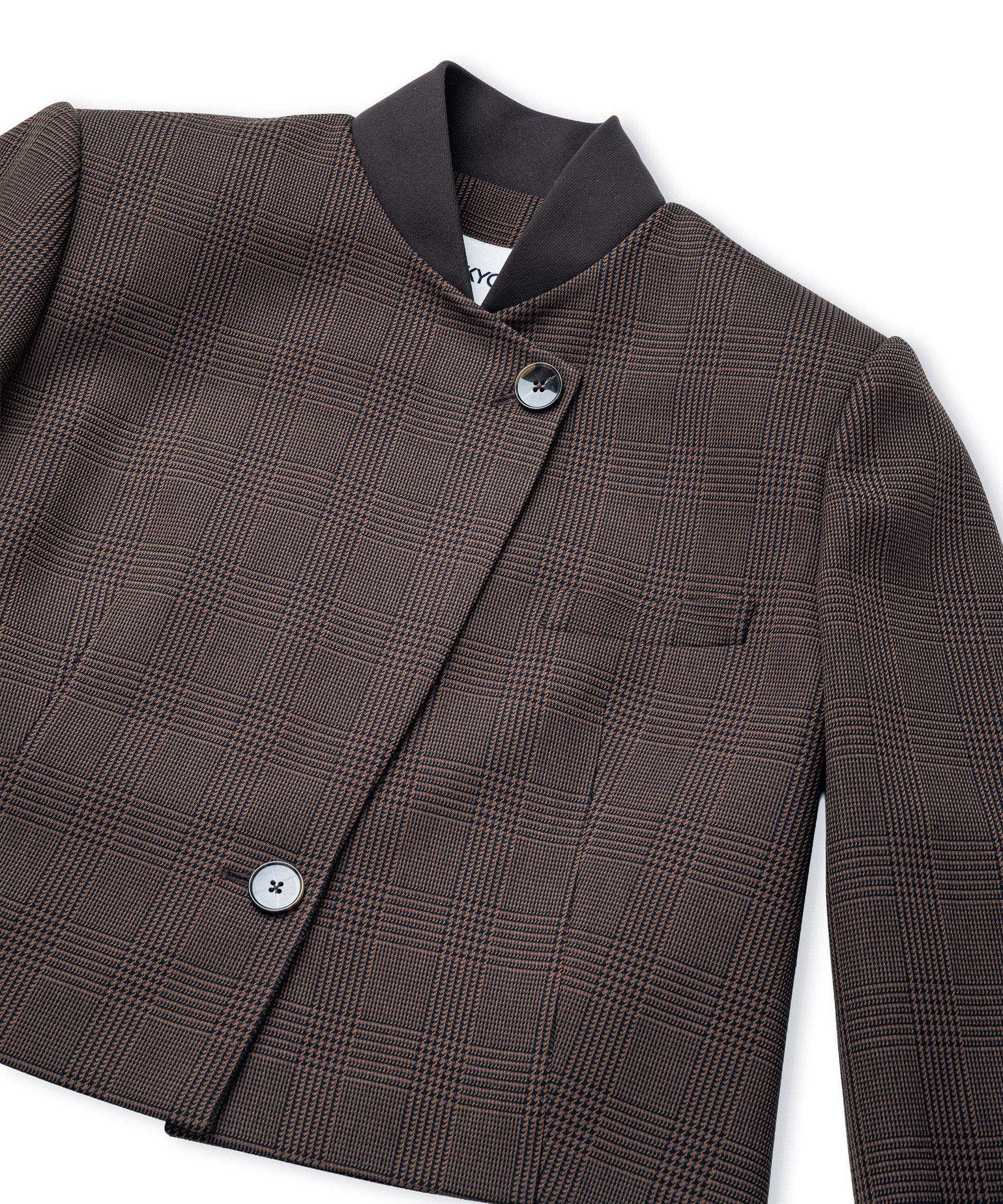 Ekose desen kontrast yaka blazer - IW6260106126074 - Kahverengi Blazer