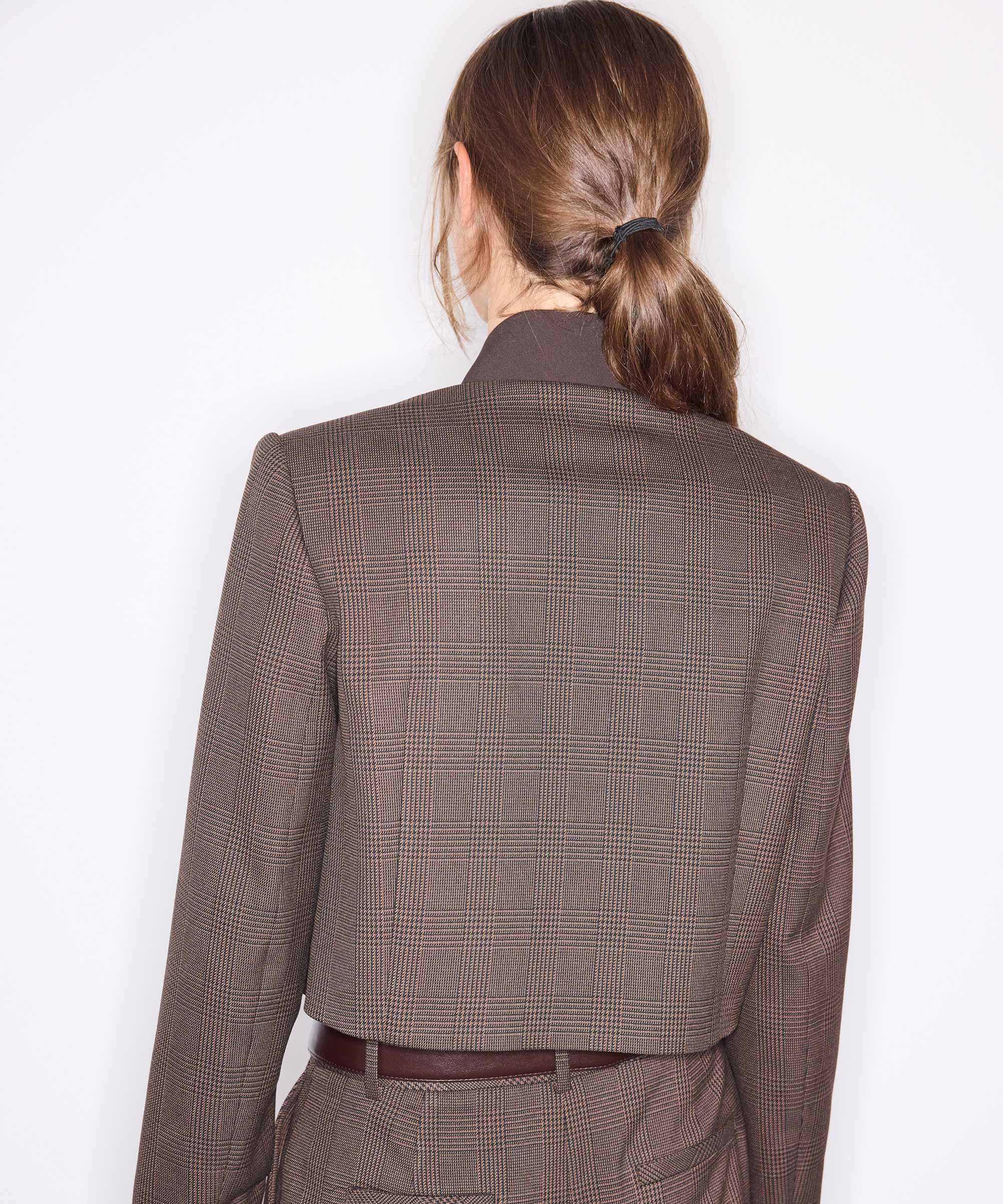 Ekose desen kontrast yaka blazer - IW6260106126074 - Kahverengi Blazer