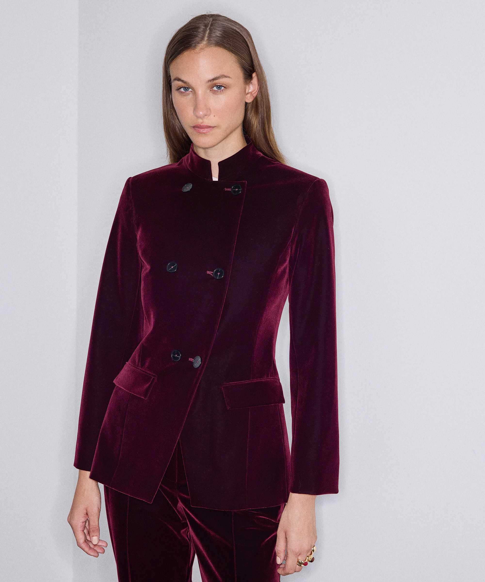 Kadife asimetrik kapama blazer - IW6260106135008 - Mürdüm Blazer