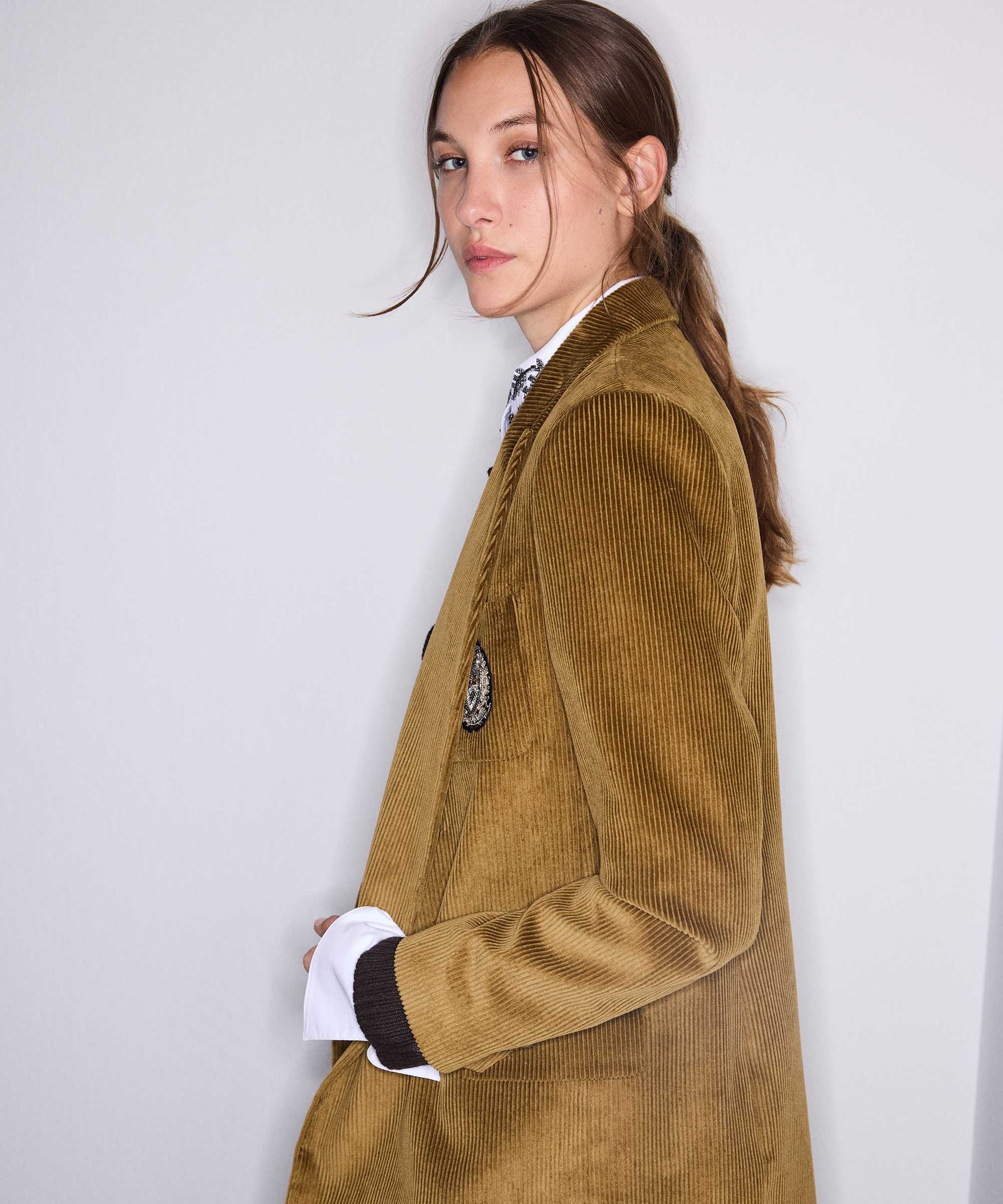 Armalı kadife blazer - IW6260106143022 - Haki Blazer
