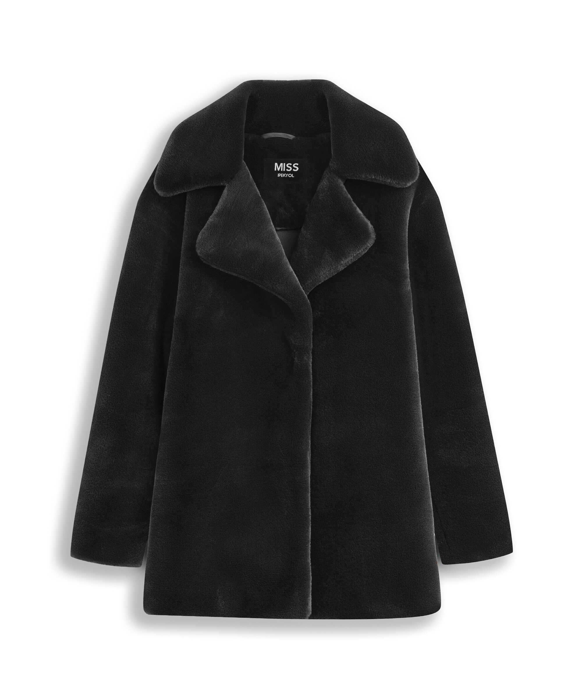 Geniş yakalı oversize suni kürk - IW6260149101001 - Siyah Suni Kürk