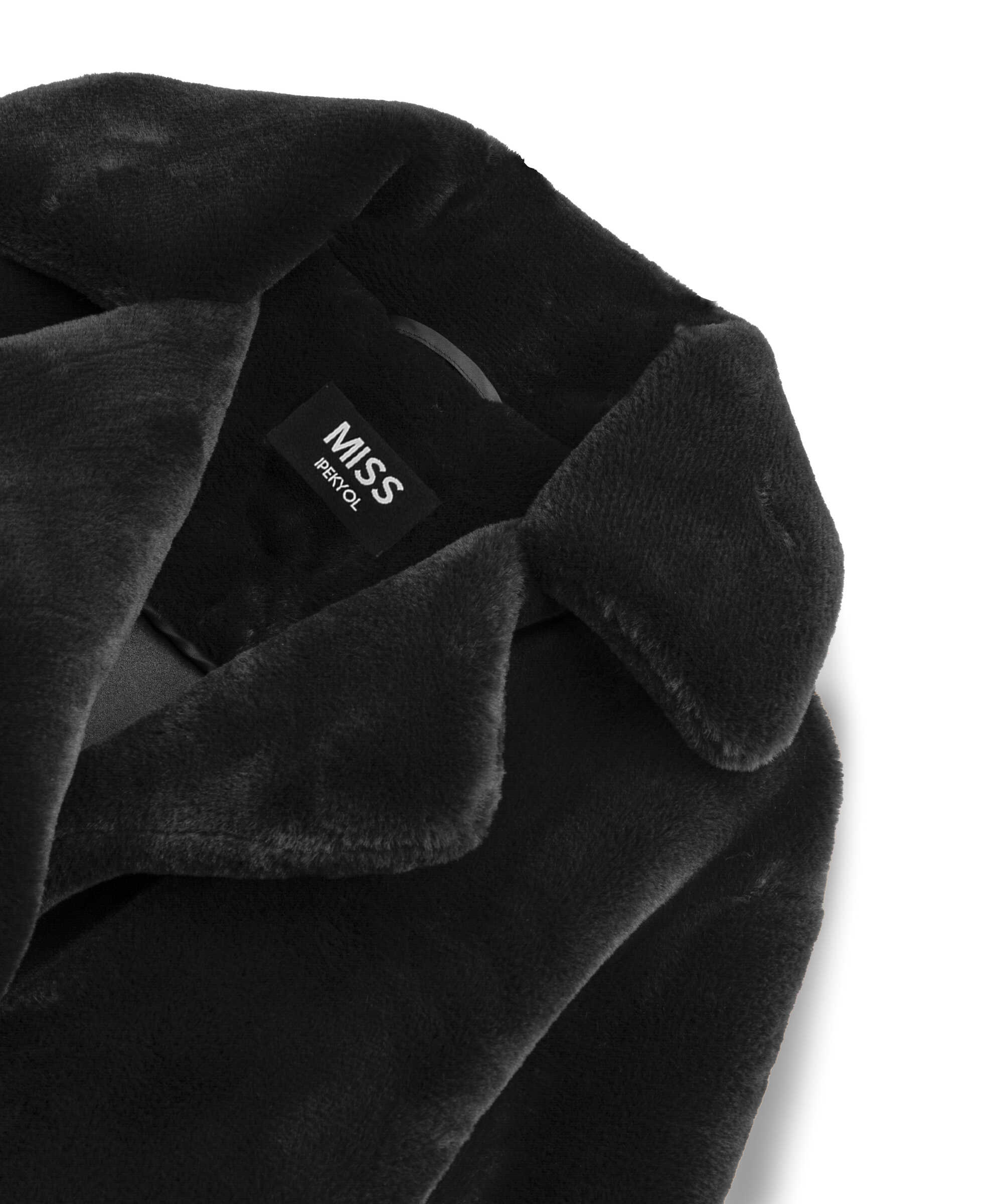 Geniş yakalı oversize suni kürk - IW6260149101001 - Siyah Suni Kürk