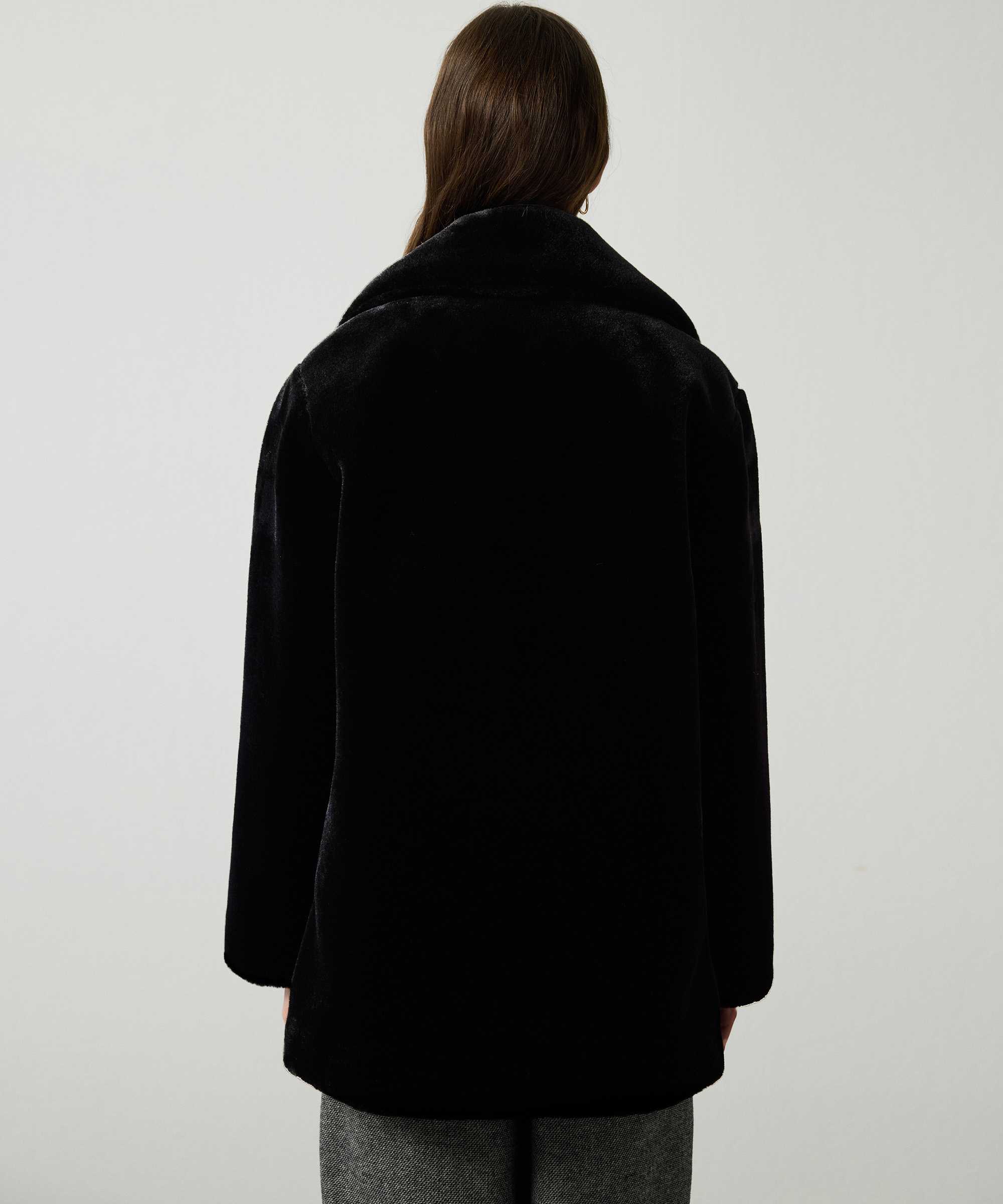 Geniş yakalı oversize suni kürk - IW6260149101001 - Siyah Suni Kürk