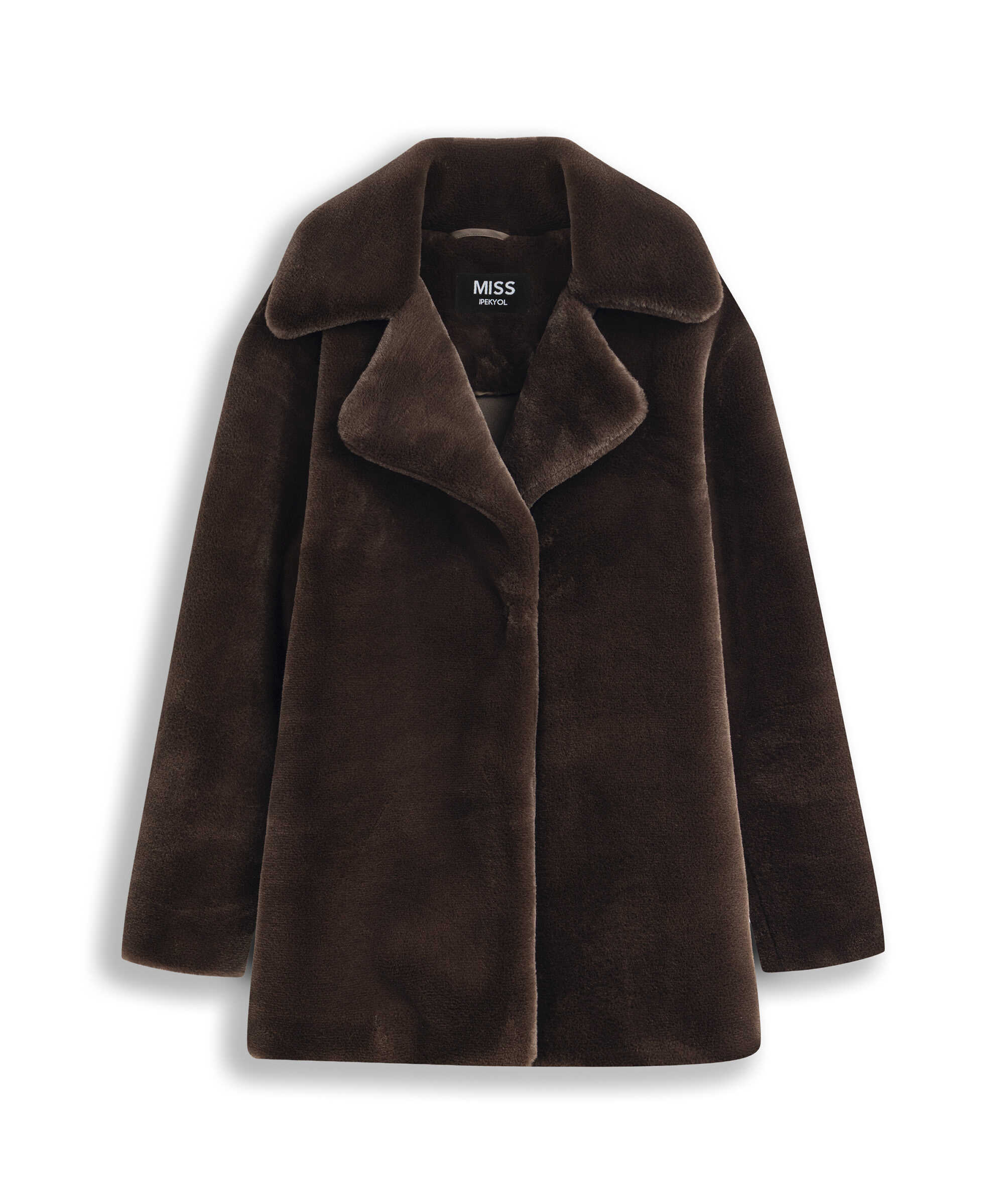 Geniş yakalı oversize suni kürk - IW6260149101074 - Kahverengi Suni Kürk