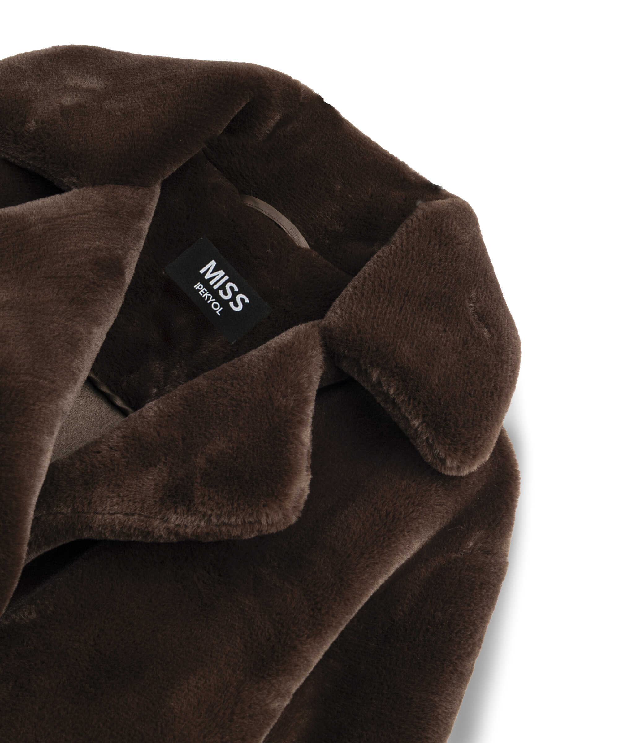 Geniş yakalı oversize suni kürk - IW6260149101074 - Kahverengi Suni Kürk