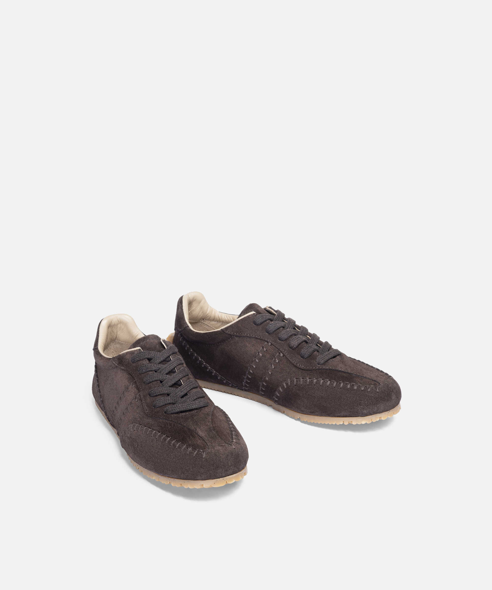 %100 deri süet üst dikişli sneaker - IW6260062005006 - Koyu Kahverengi Sneaker