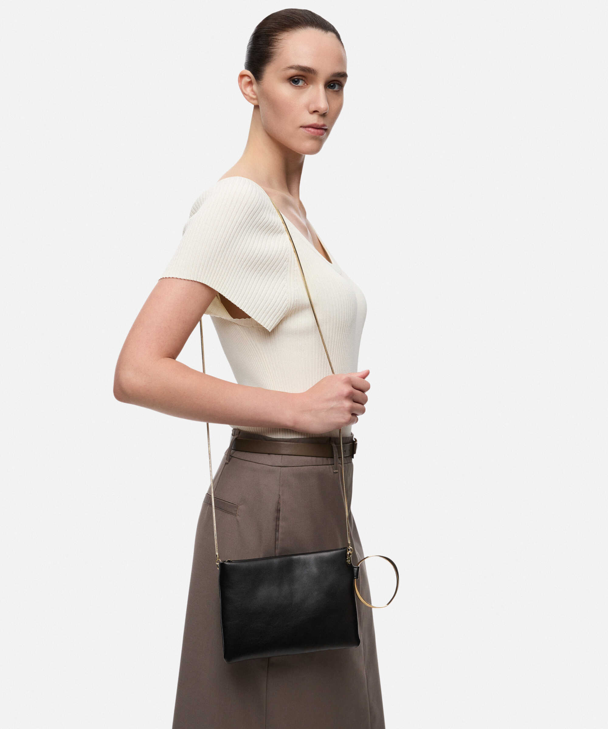 Metal halkalı zincir askılı clutch - IW6260121004001 - Siyah Clutch
