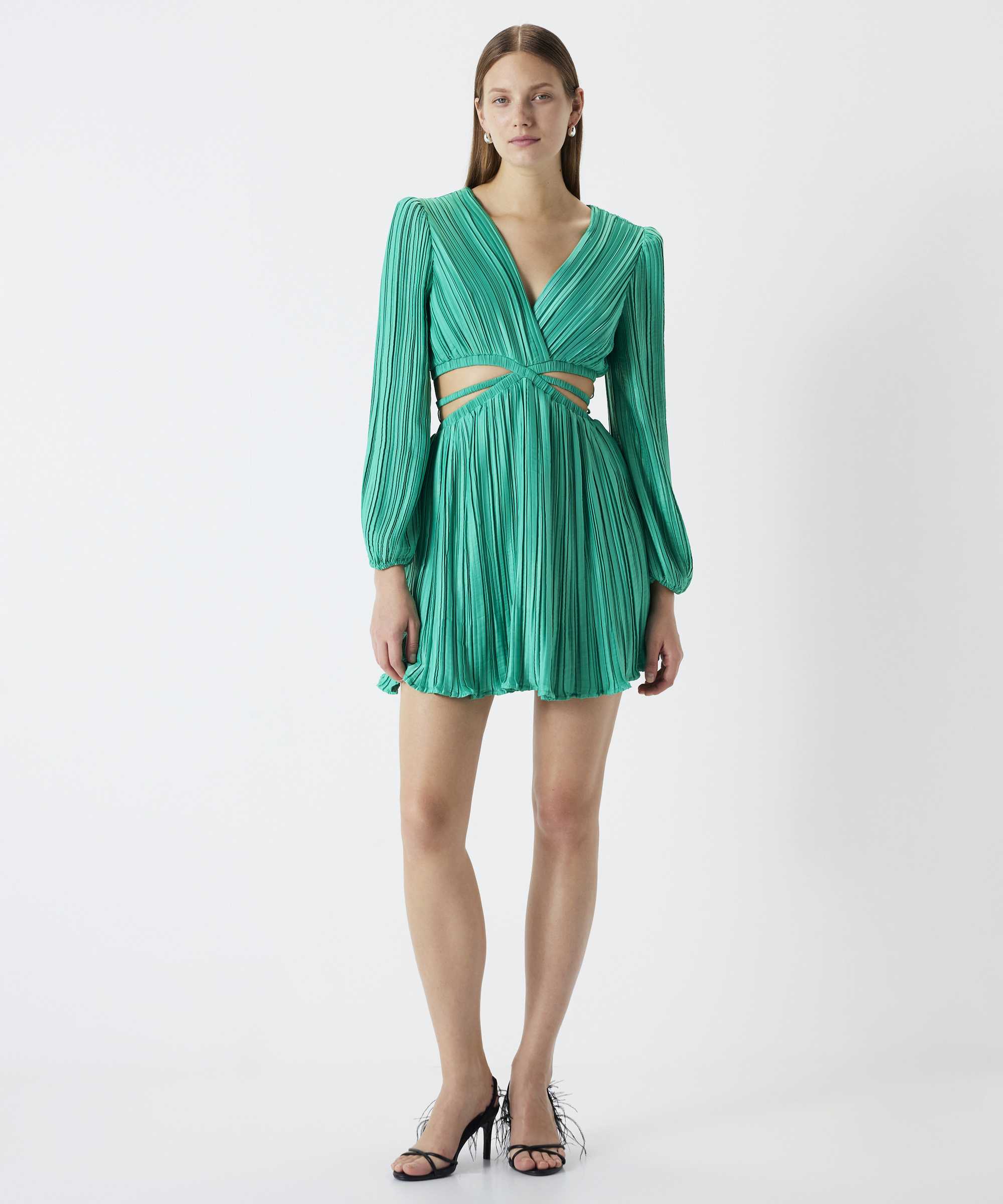 Drapeli cutout elbise - IS1240002257070 - Yeşil Elbise
