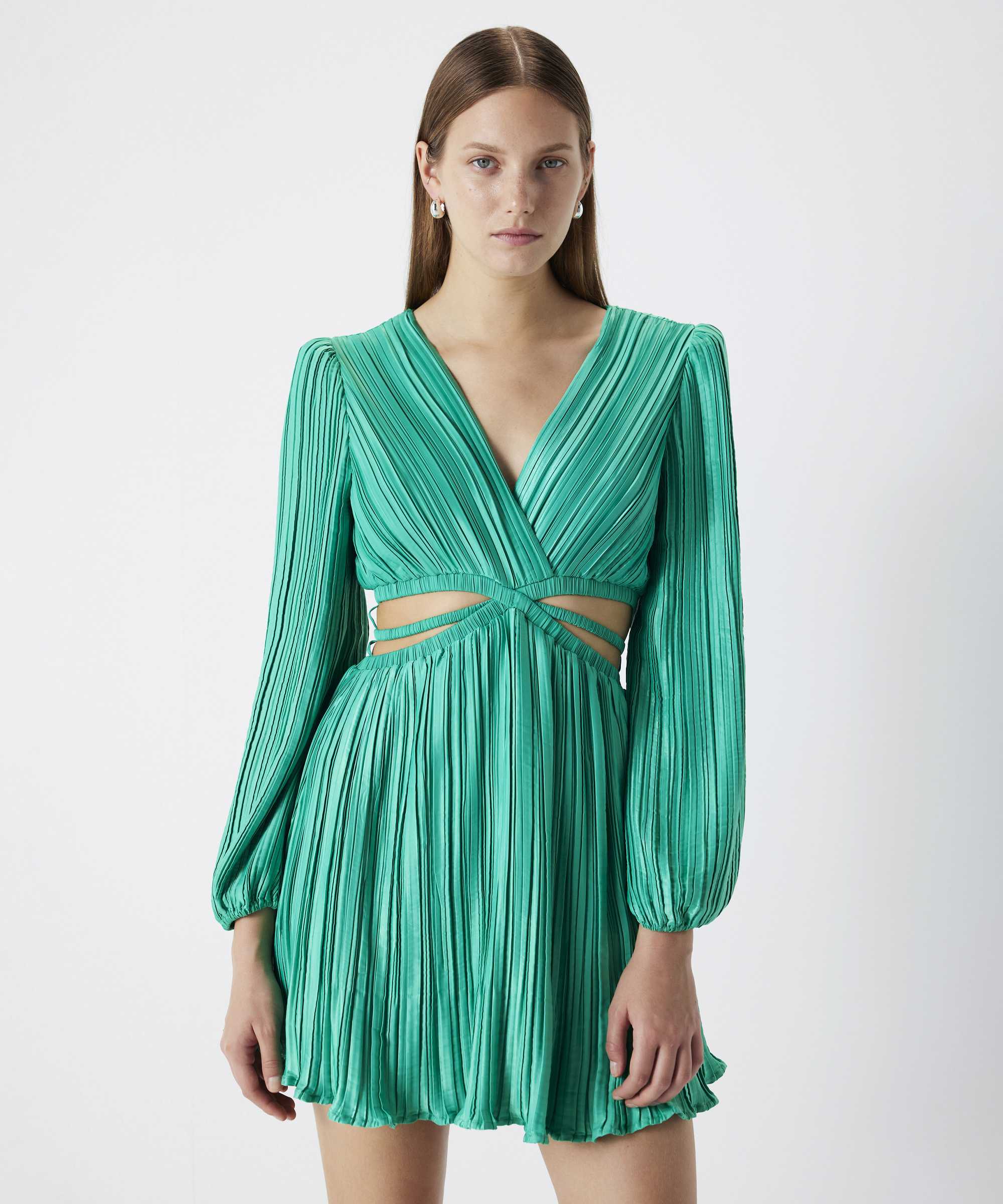 Drapeli cutout elbise - IS1240002257070 - Yeşil Elbise