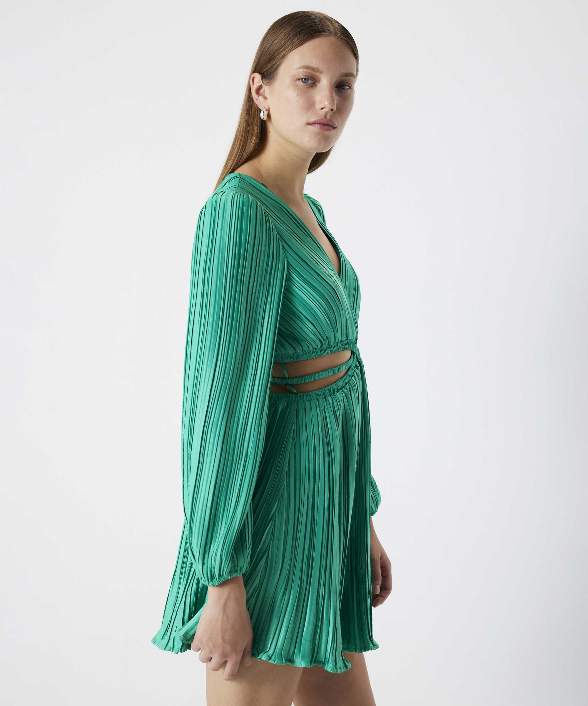 Drapeli cutout elbise - IS1240002257070 - Yeşil Elbise