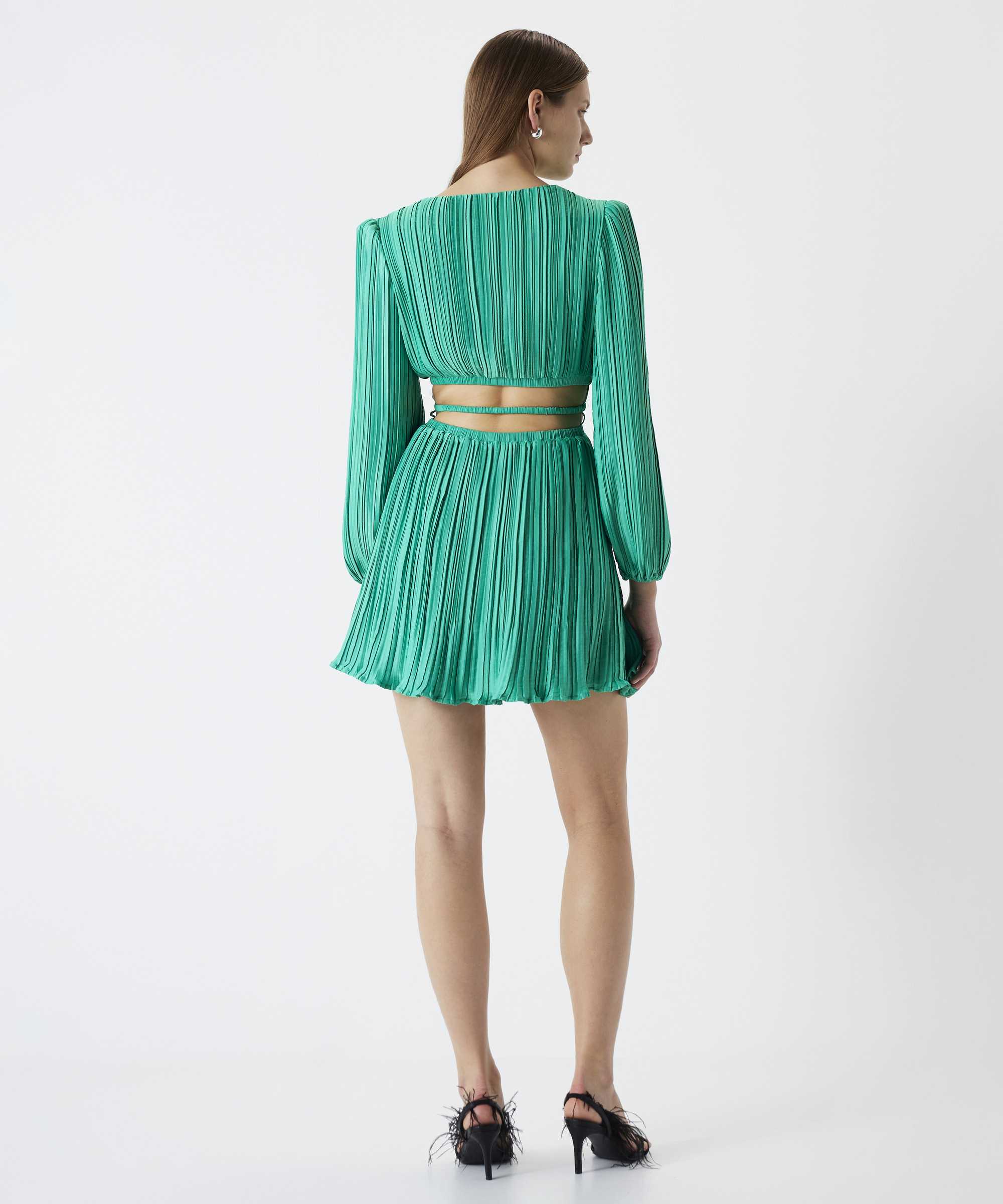 Drapeli cutout elbise - IS1240002257070 - Yeşil Elbise