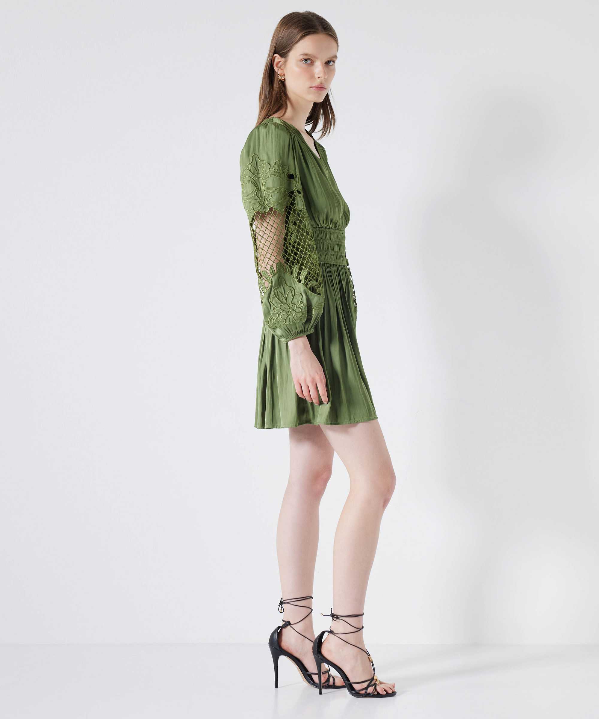 Nakışlı mini elbise - IS1240002386070 - Yeşil Elbise