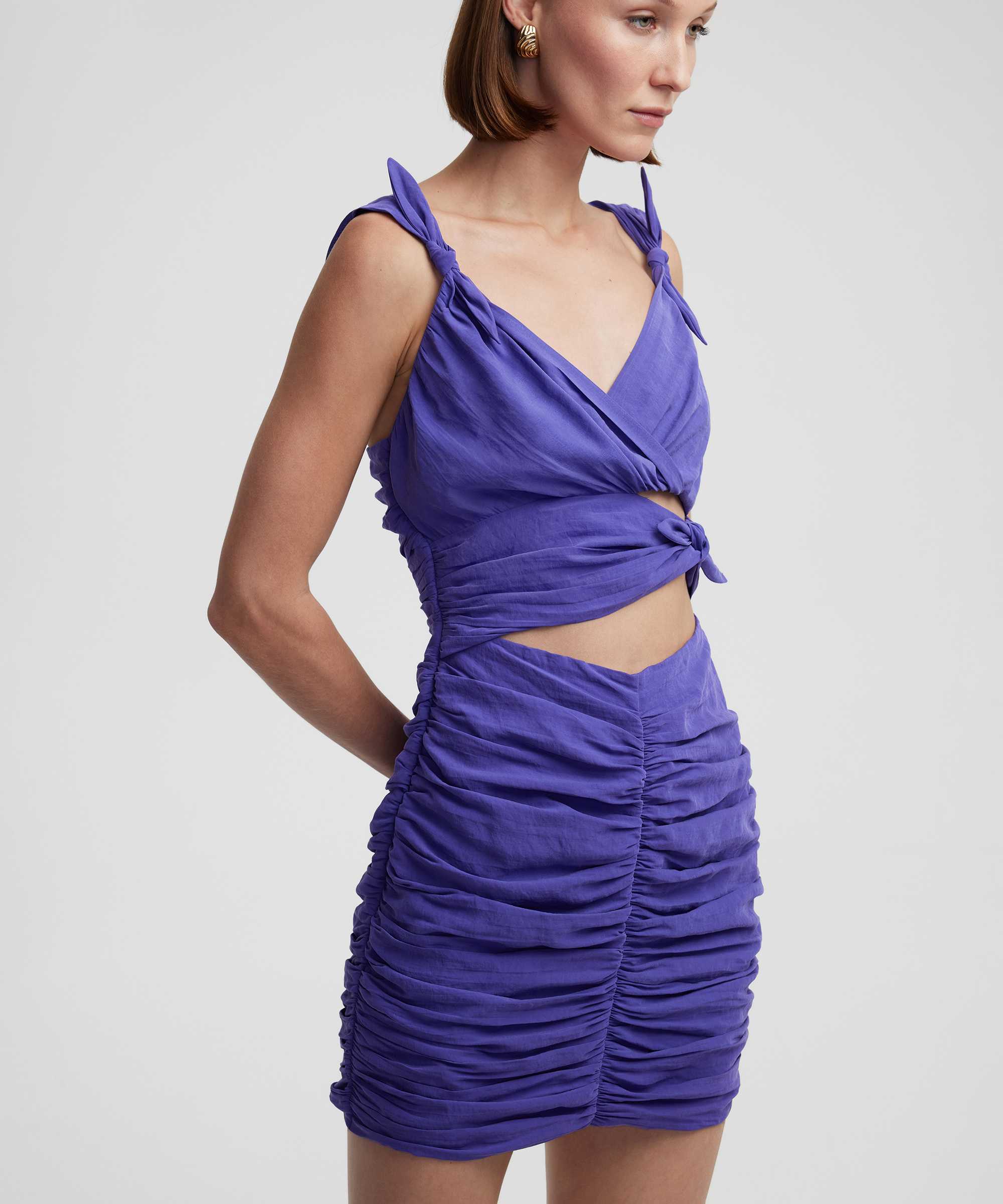 Drapeli cutout elbise - IS1250002326017 - Mor Elbise