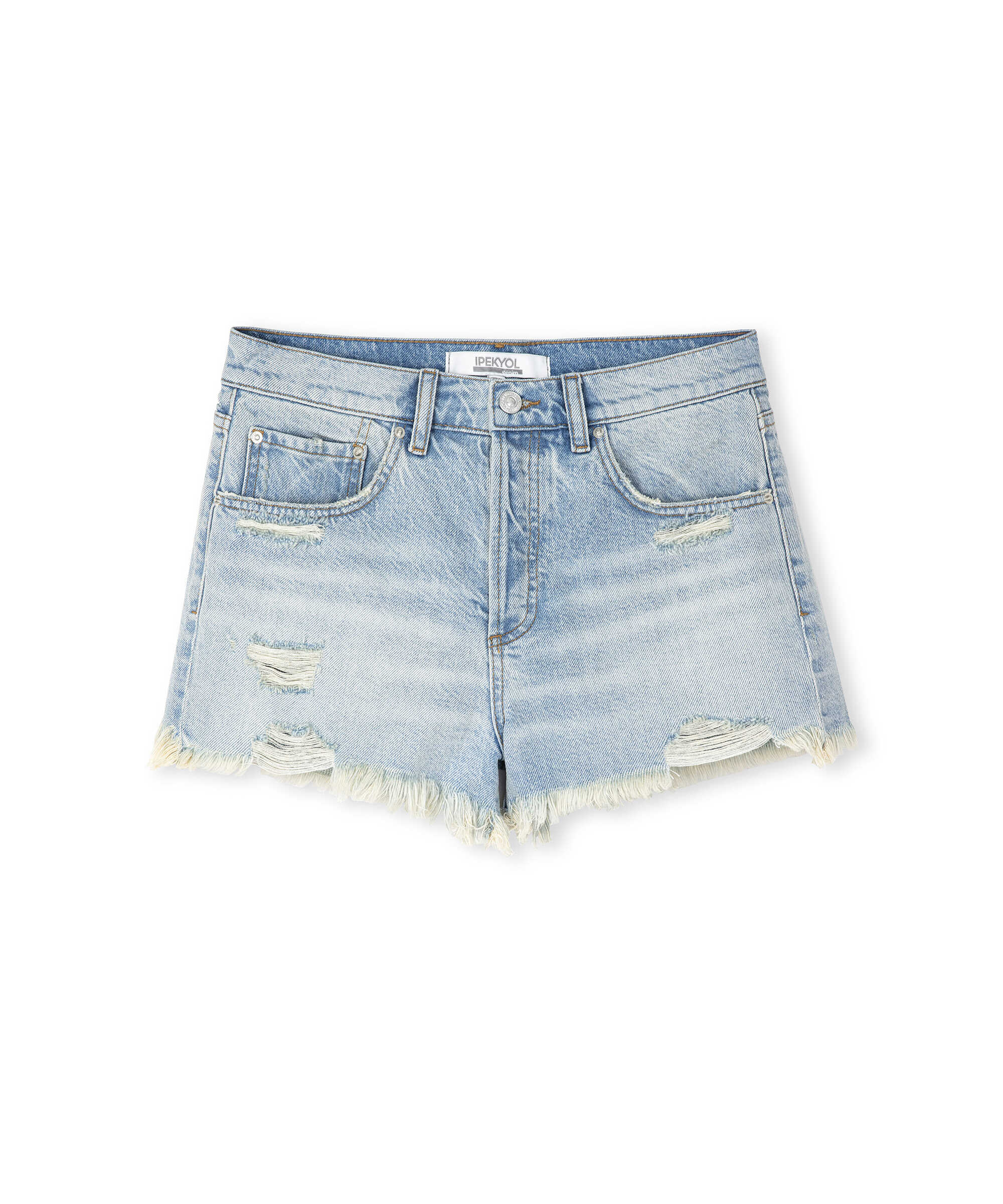Raw edge denim şort - IS1250013076CC2 - Açık İndigo Şort