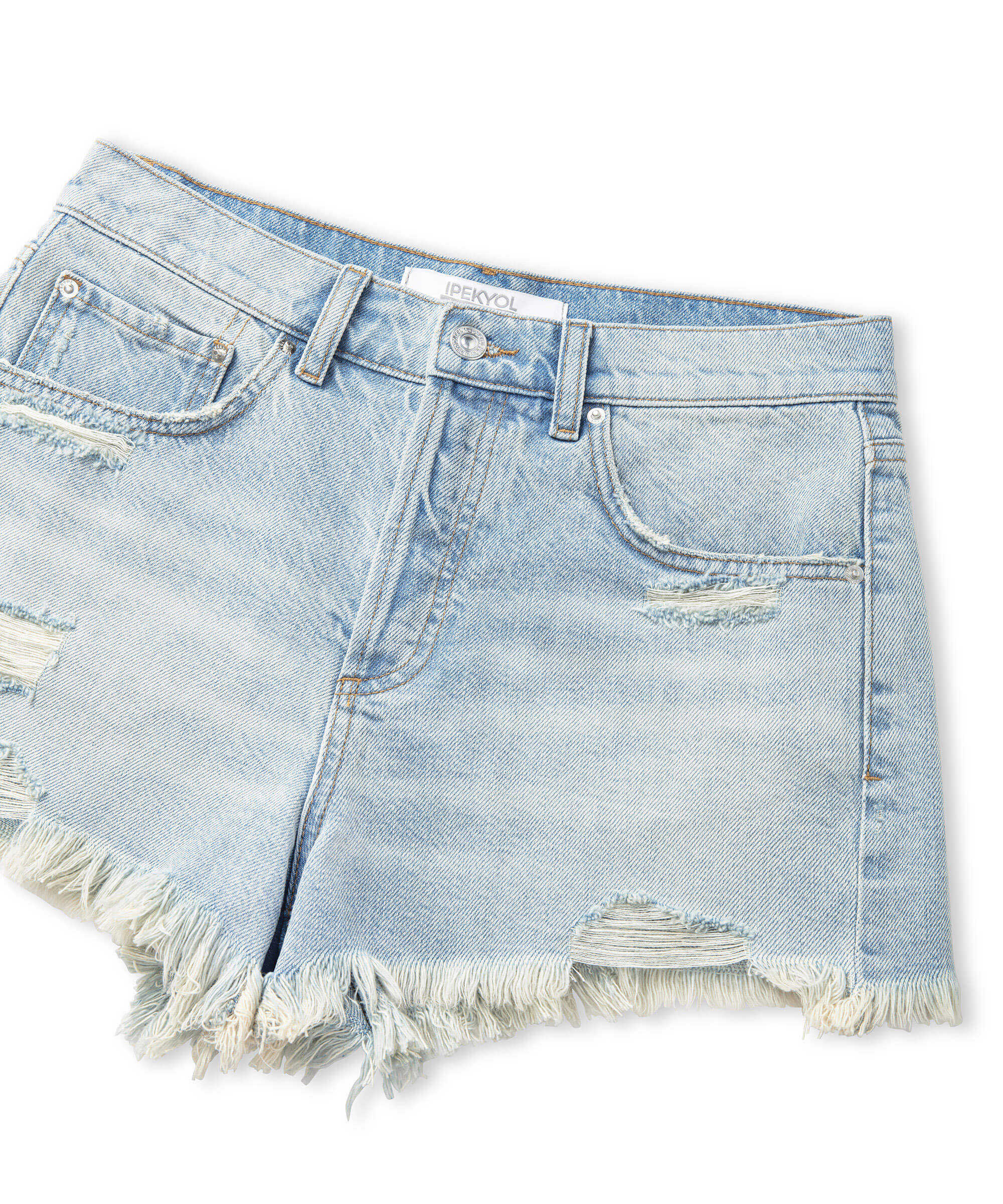 Raw edge denim şort - IS1250013076CC2 - Açık İndigo Şort