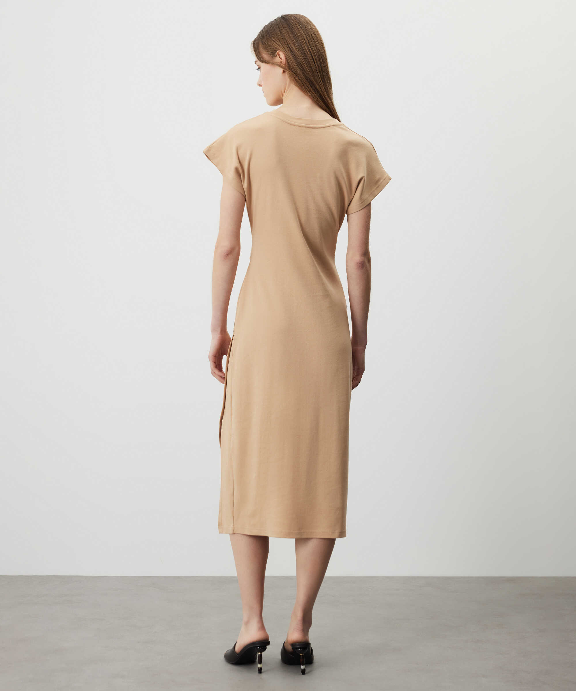 Belden bağlamalı penye elbise - IS1260002194003 - Natürel Elbise