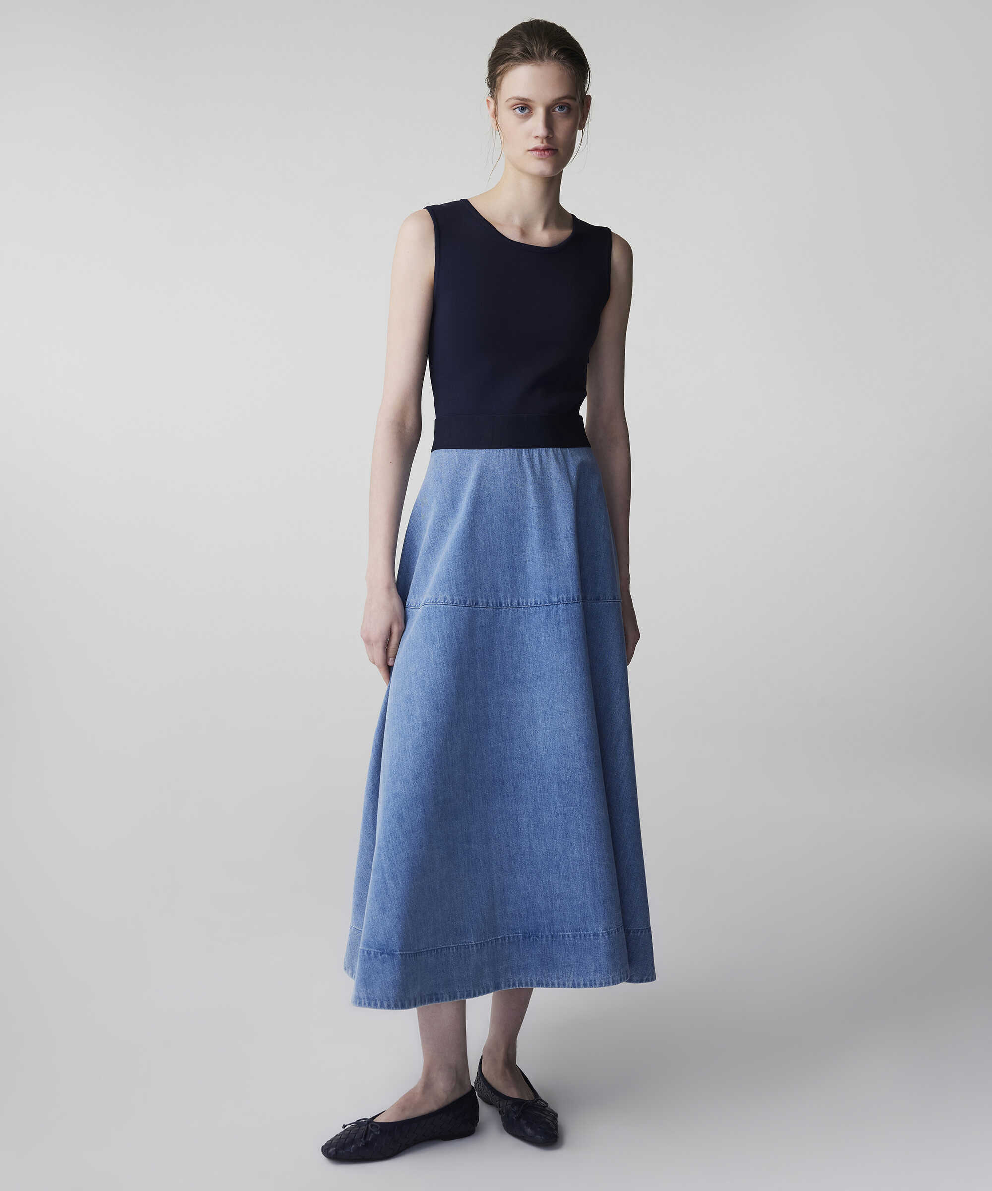 Denim mix elbise - IS1260002224629 - İndigo Elbise