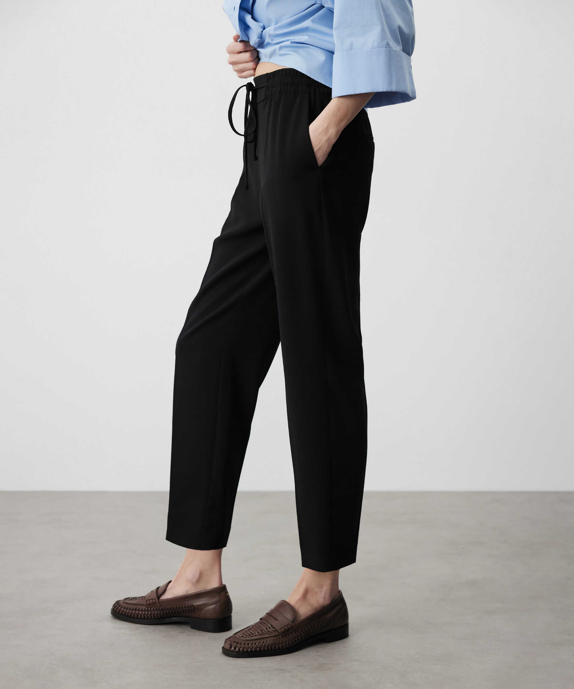 Belden bağlamalı carrot fit pantolon - IS1260003073001 - Siyah Pantolon