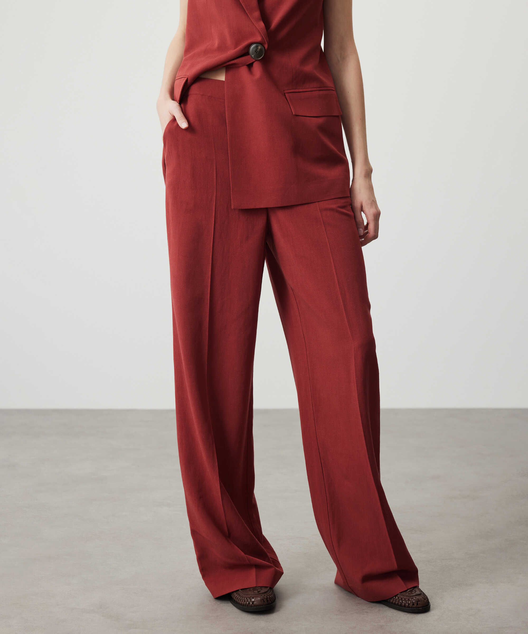 Wide leg fit ütü izli pantolon - IS1260003093DE4 - Yanık Turuncu Pantolon