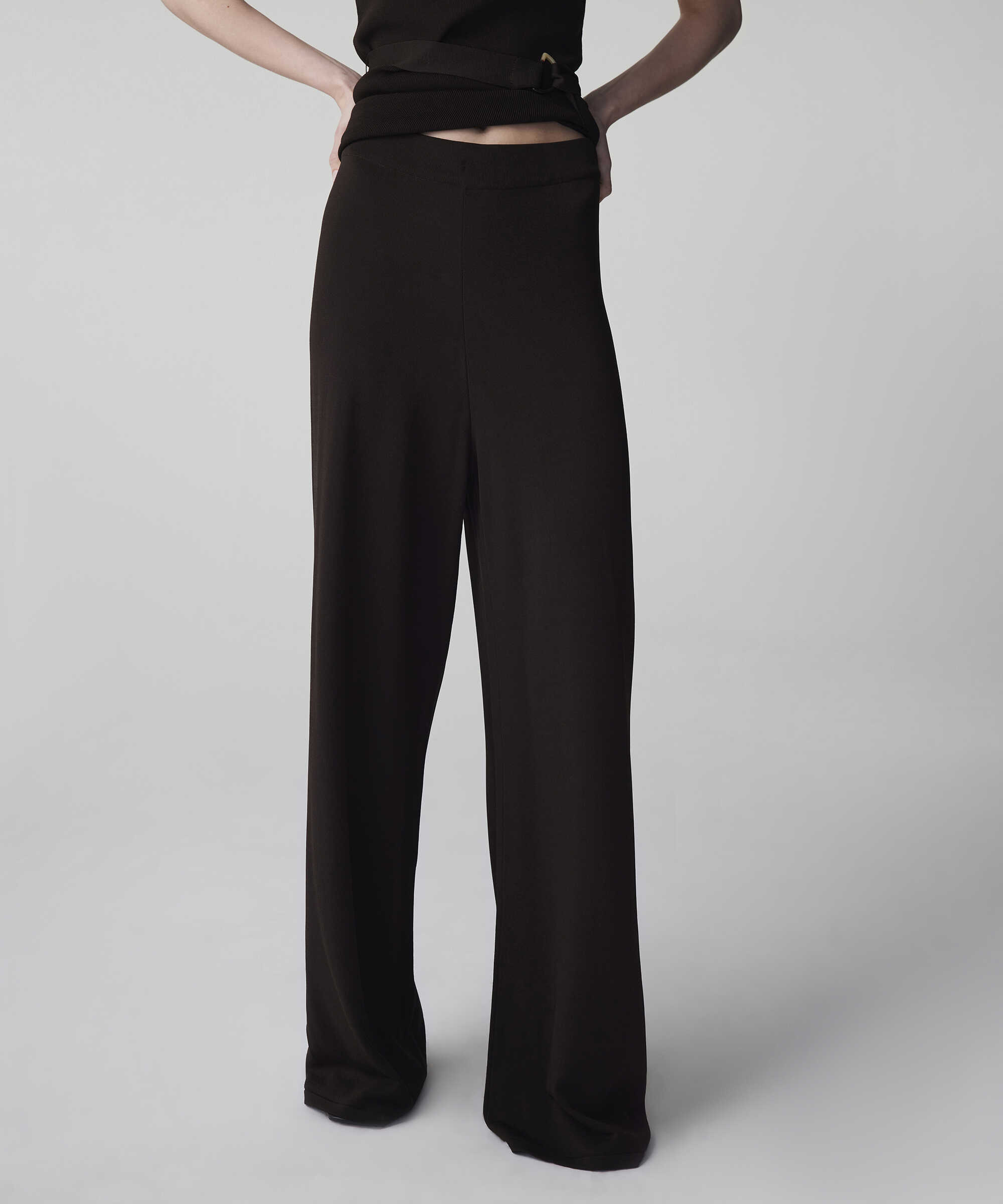 Wide leg triko pantolon - IS1260003159074 - Kahverengi Pantolon