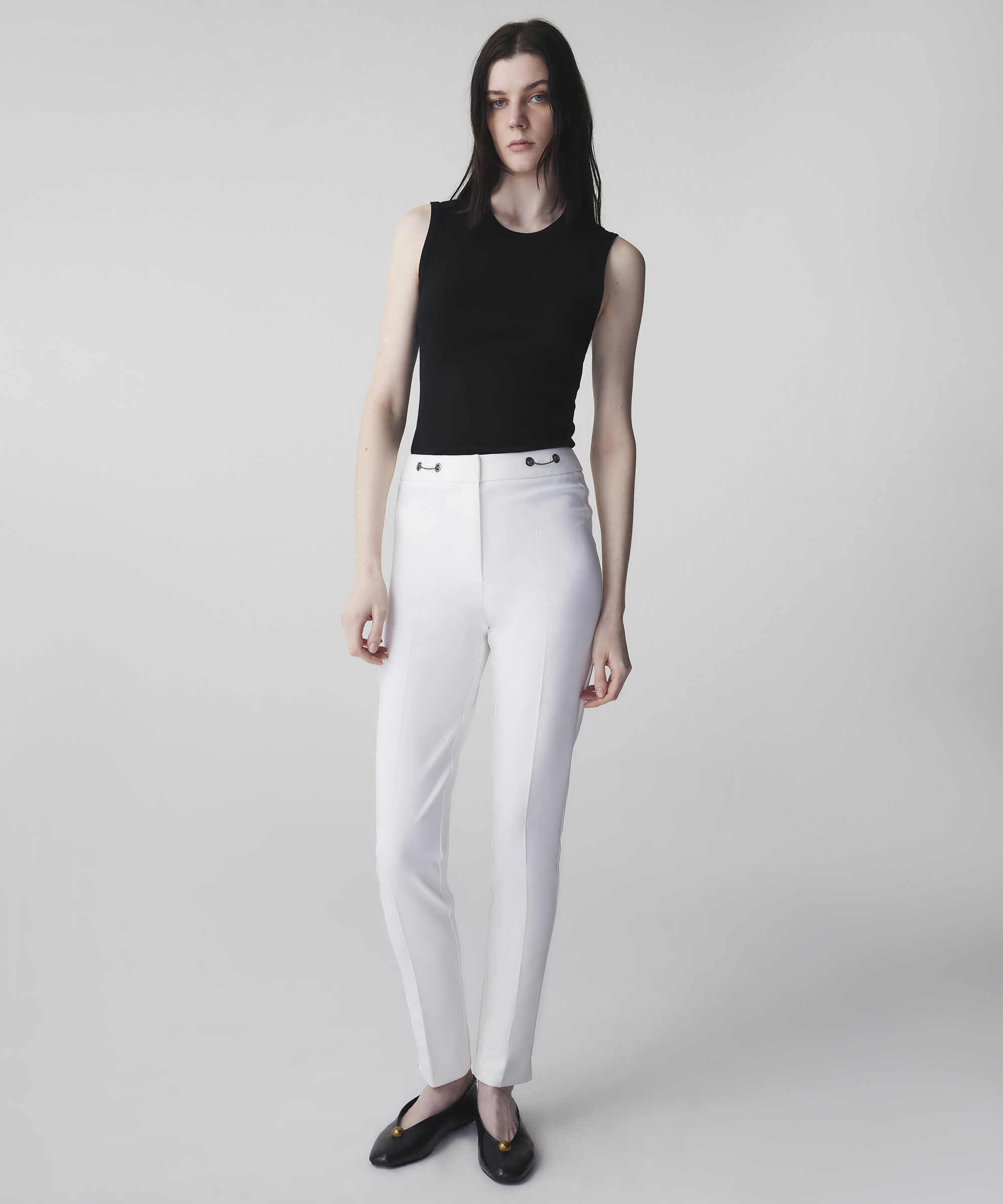 Metal aksesuarlı skinny fit pantolon - IS1260003166018 - Ekru Pantolon