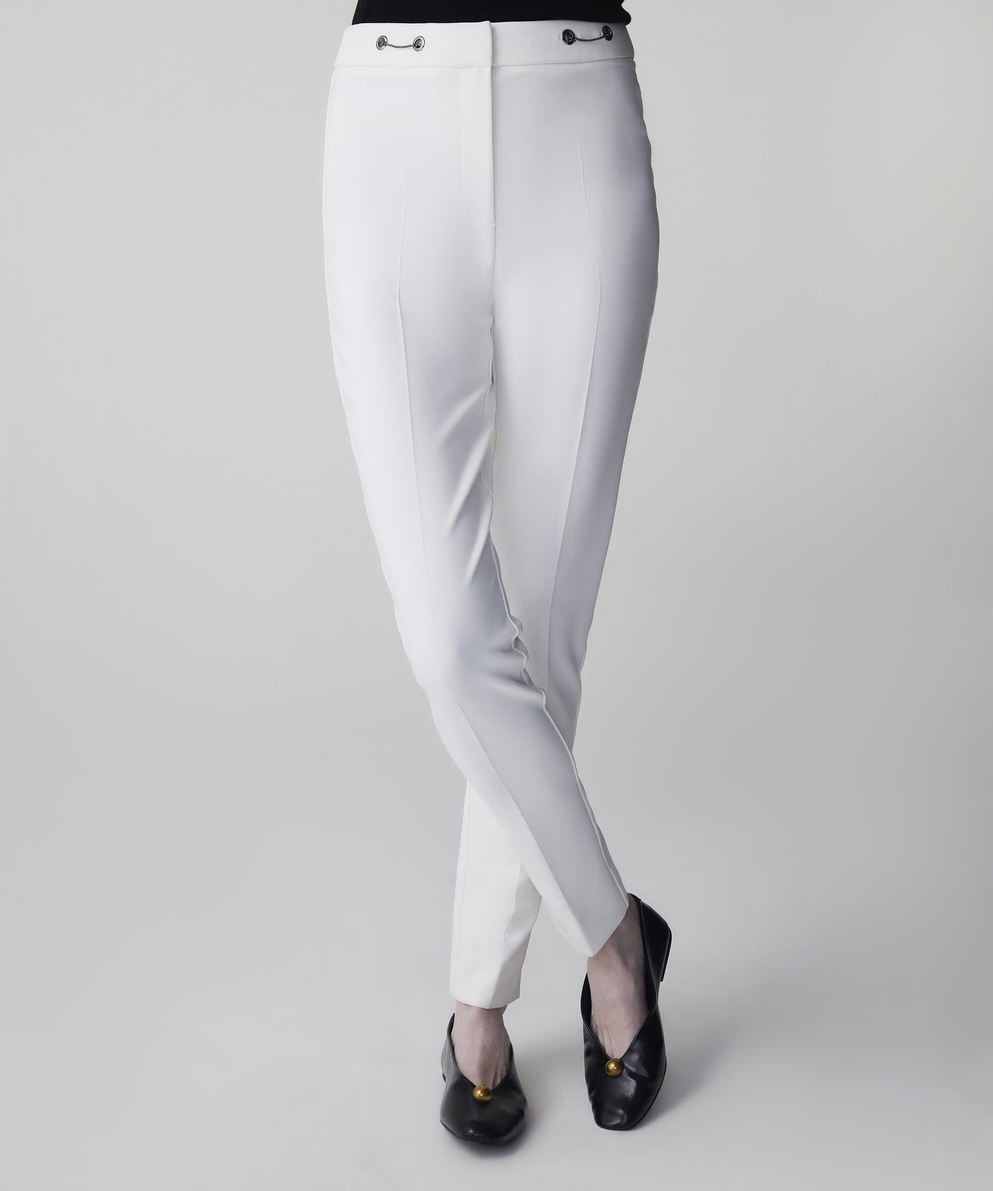 Metal aksesuarlı skinny fit pantolon - IS1260003166018 - Ekru Pantolon