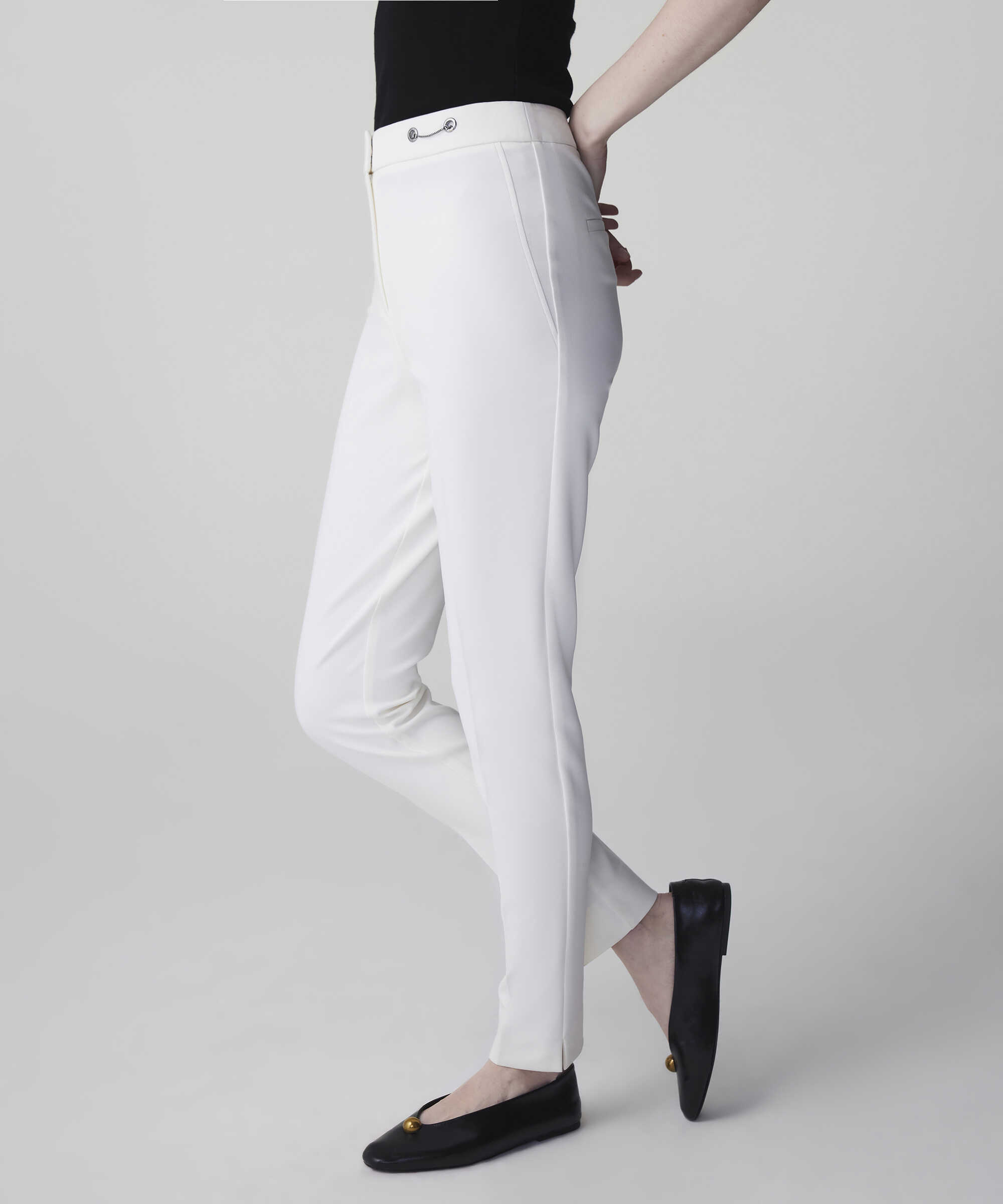 Metal aksesuarlı skinny fit pantolon - IS1260003166018 - Ekru Pantolon