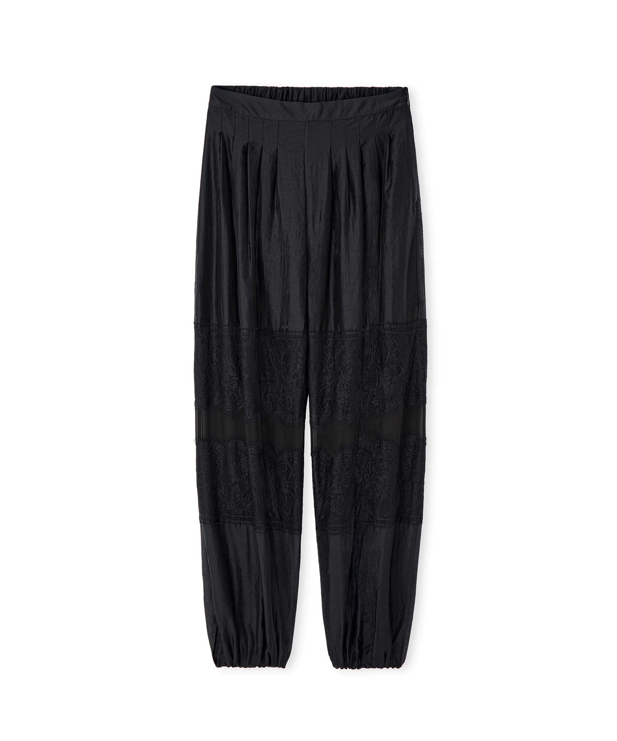 Dantel ve şifon mix pantolon - IS1260003231001 - Siyah Pantolon