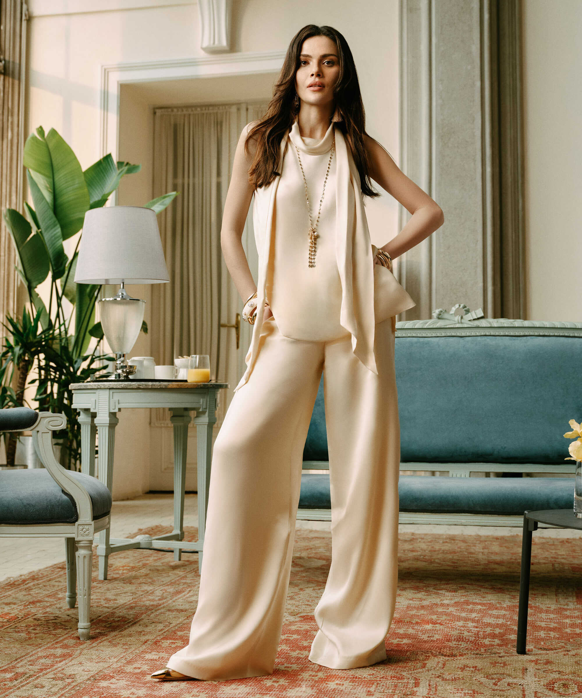 Saten yüzeyli wide leg pantolon - IS1260003232AB1 - Yağ Pantolon