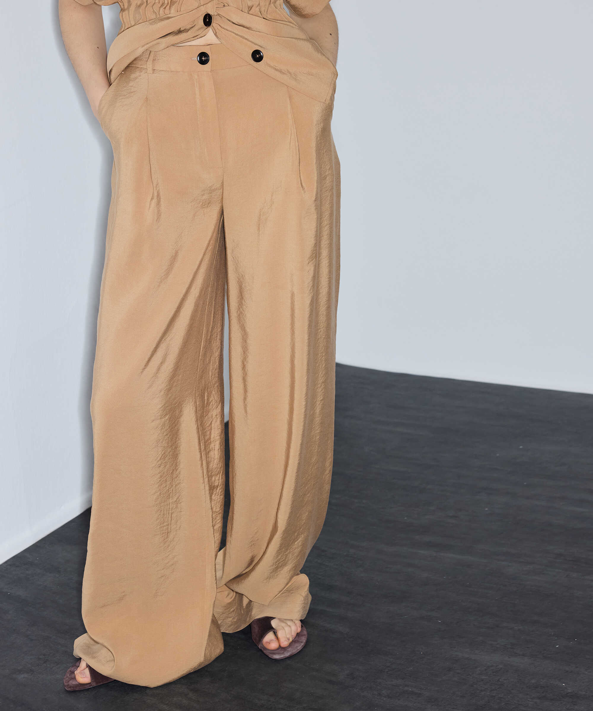 Modal içerikli wide leg pantolon - IS1260003247003 - Natürel Pantolon