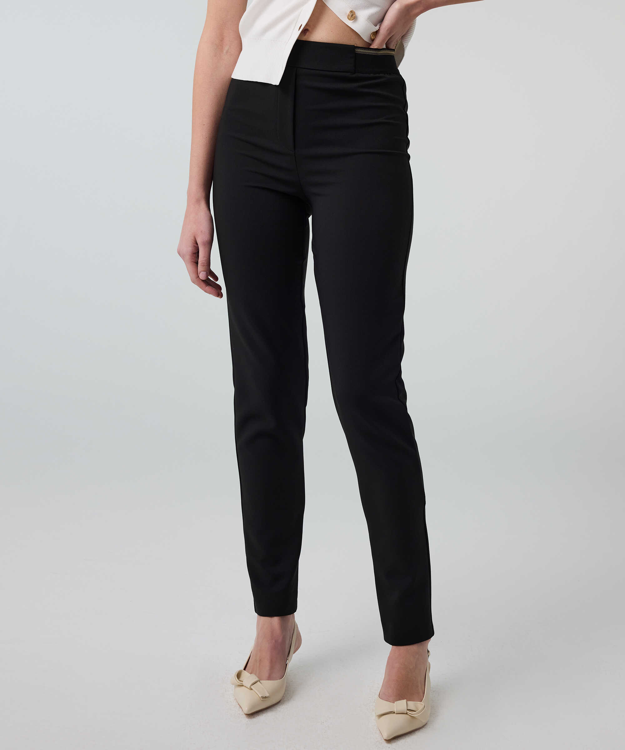 Lurex bel skinny fit pantolon - IS1260003250001 - Siyah Pantolon