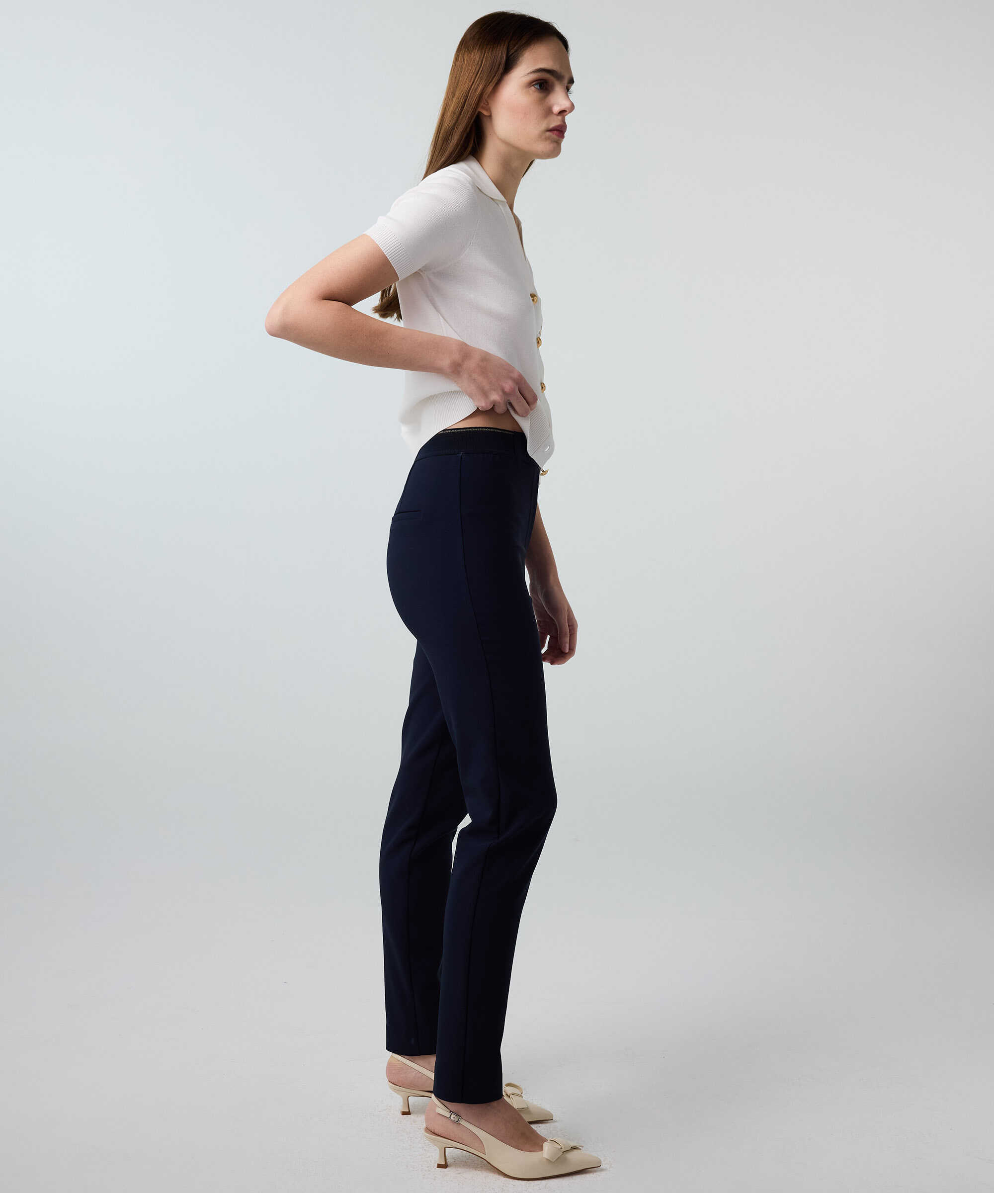 Lurex bel skinny fit pantolon - IS1260003250015 - Lacivert Pantolon