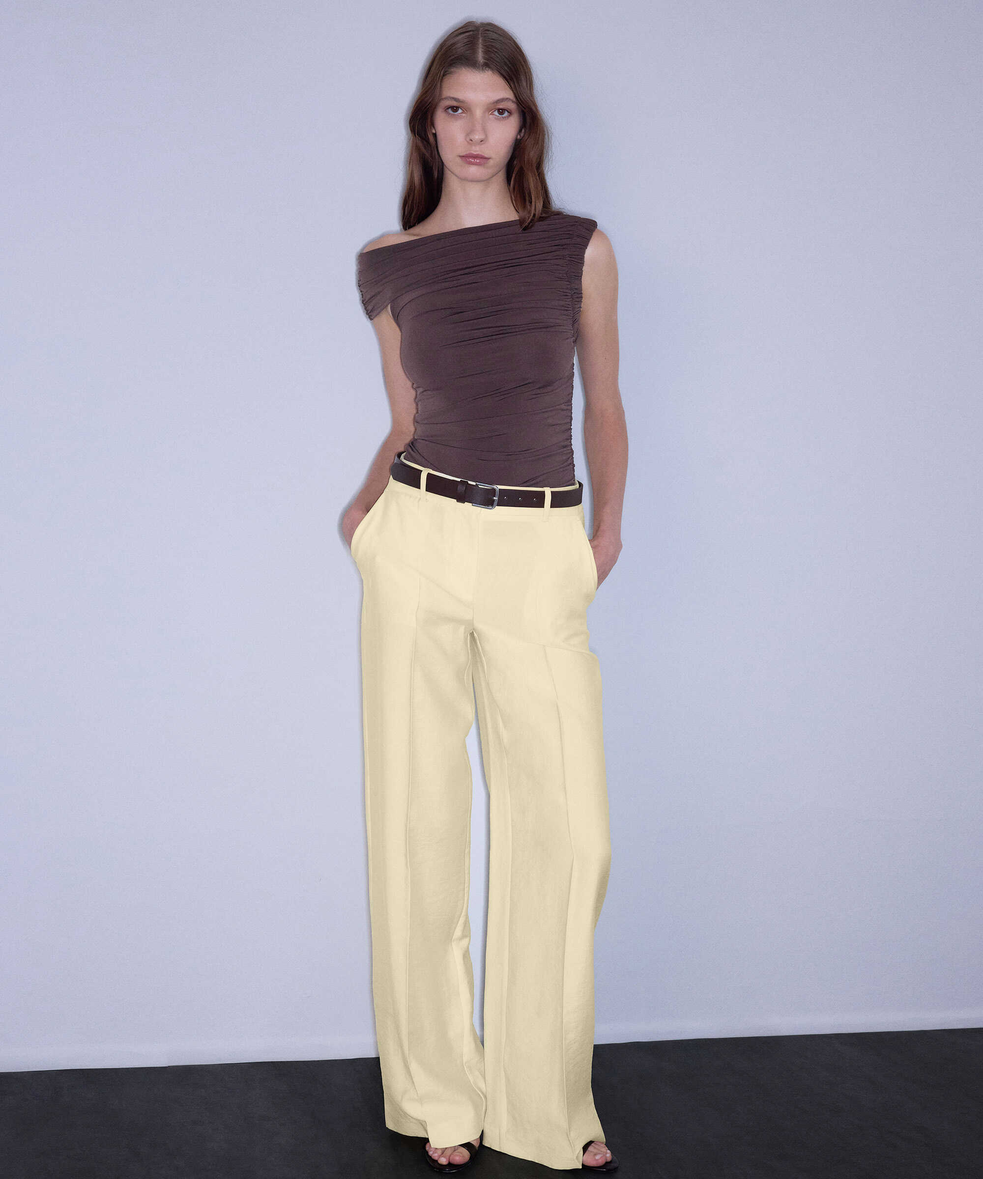 Wide leg pantolon - IS1260003412087 - Açık Sarı Pantolon