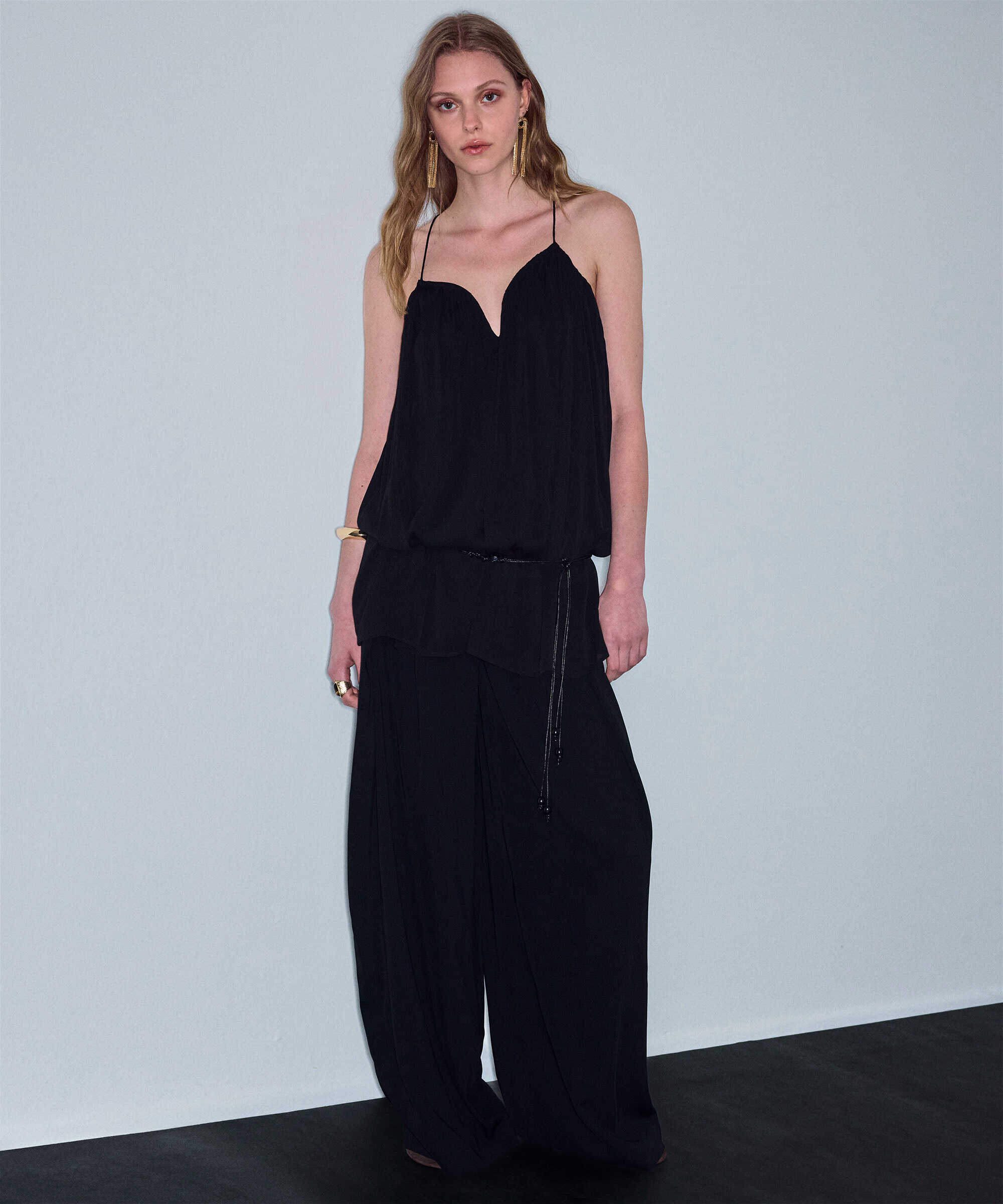 Geniş pileli wide leg pantolon - IS1260003430001 - Siyah Pantolon