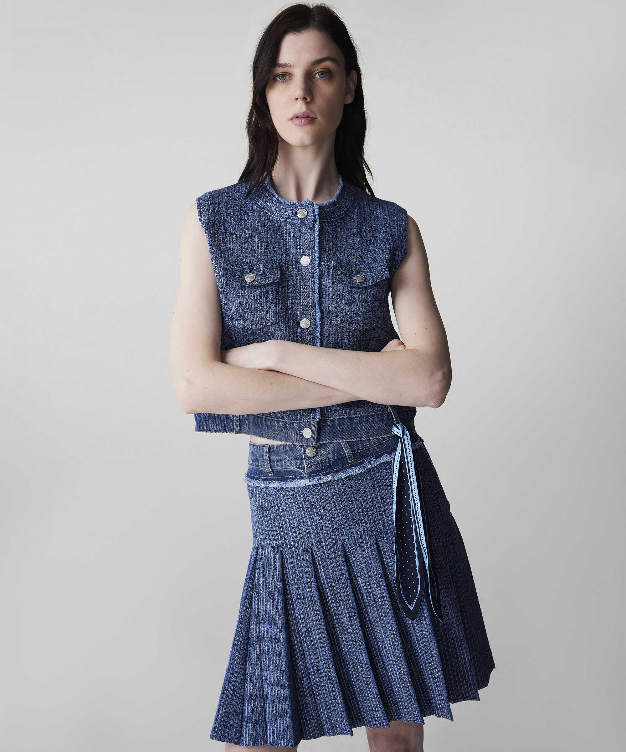 Denim mix triko etek - IS1260004087629 - İndigo Etek
