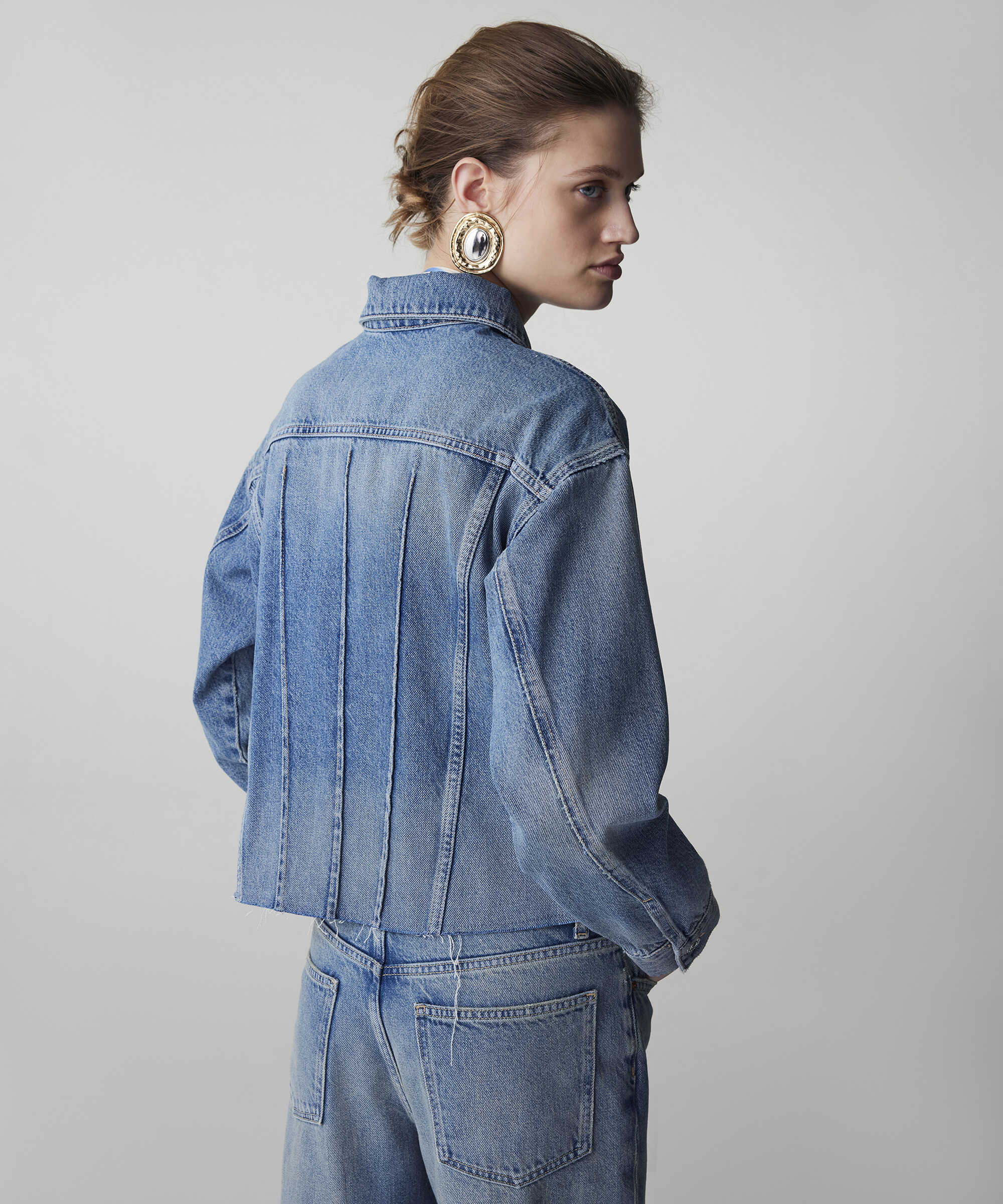 Raw edge denim ceket - IS1260005052CC2 - Açık İndigo Ceket
