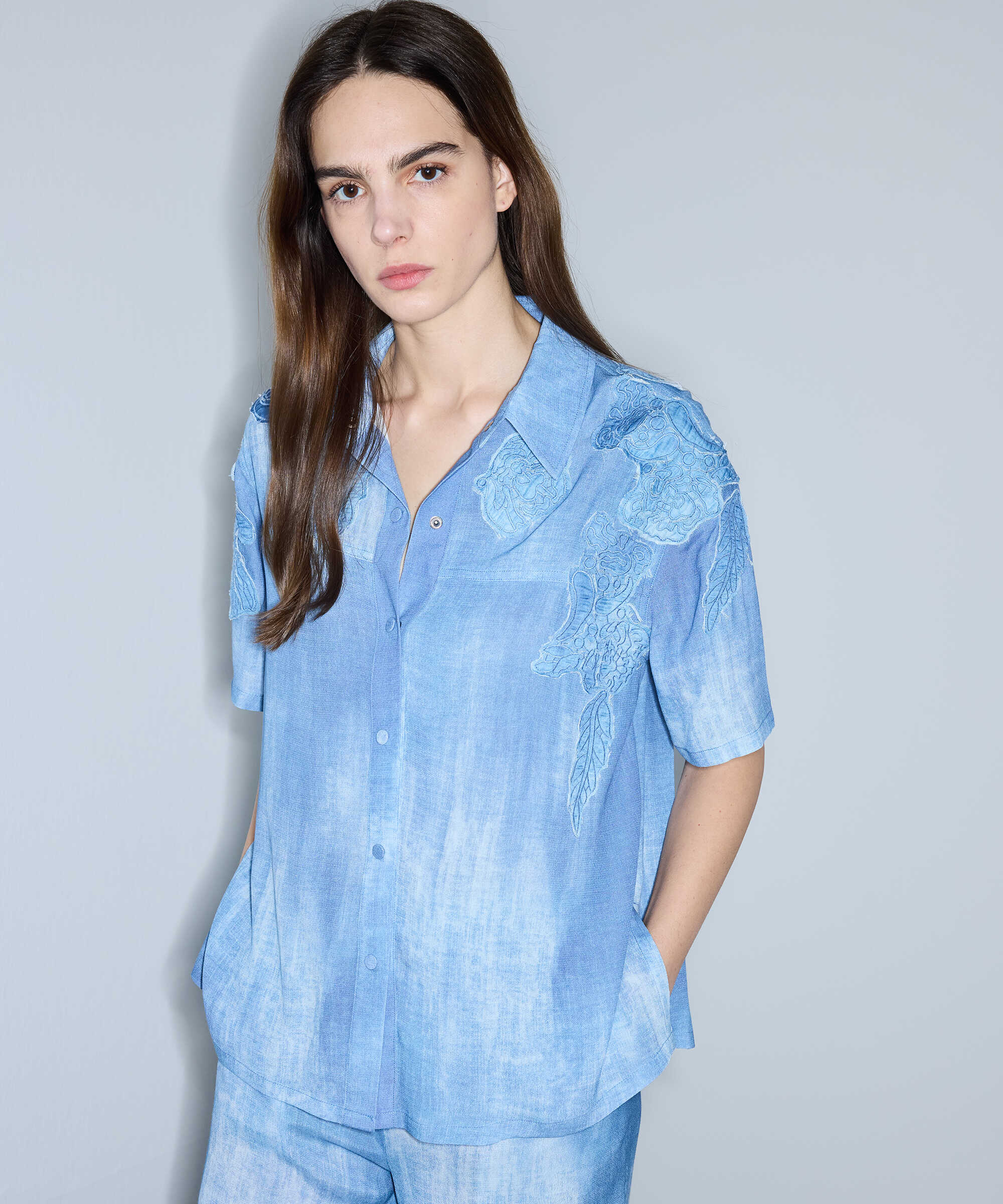 Denim görünümlü baskılı ceket - IS1260005088629 - İndigo Ceket