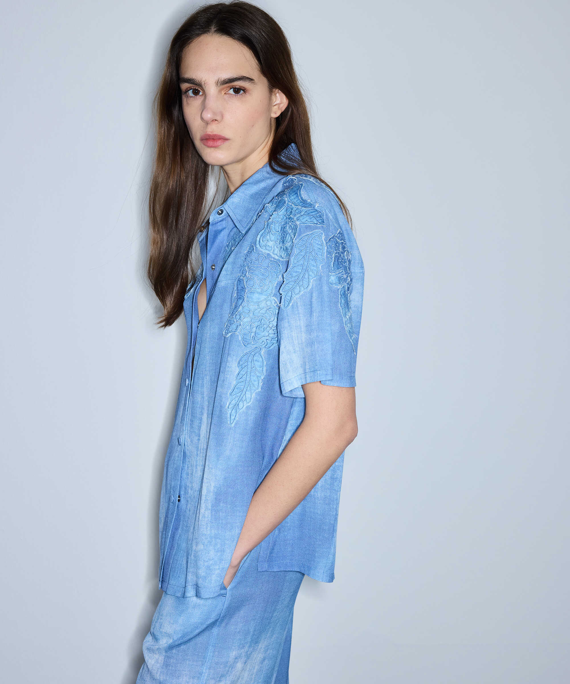 Denim görünümlü baskılı ceket - IS1260005088629 - İndigo Ceket