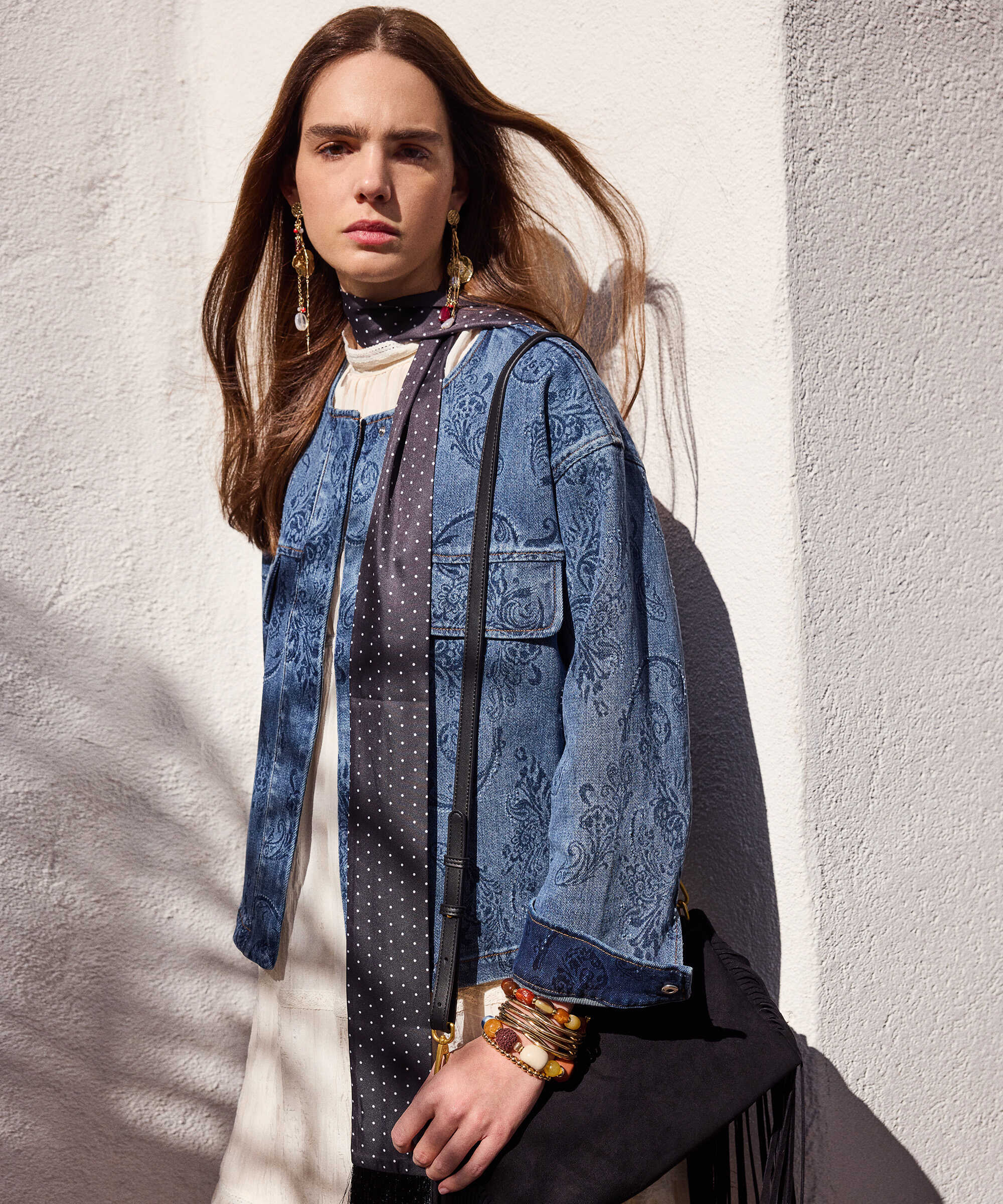 Etnik desen baskılı denim ceket - IS1260005100AC7 - Koyu İndigo Ceket