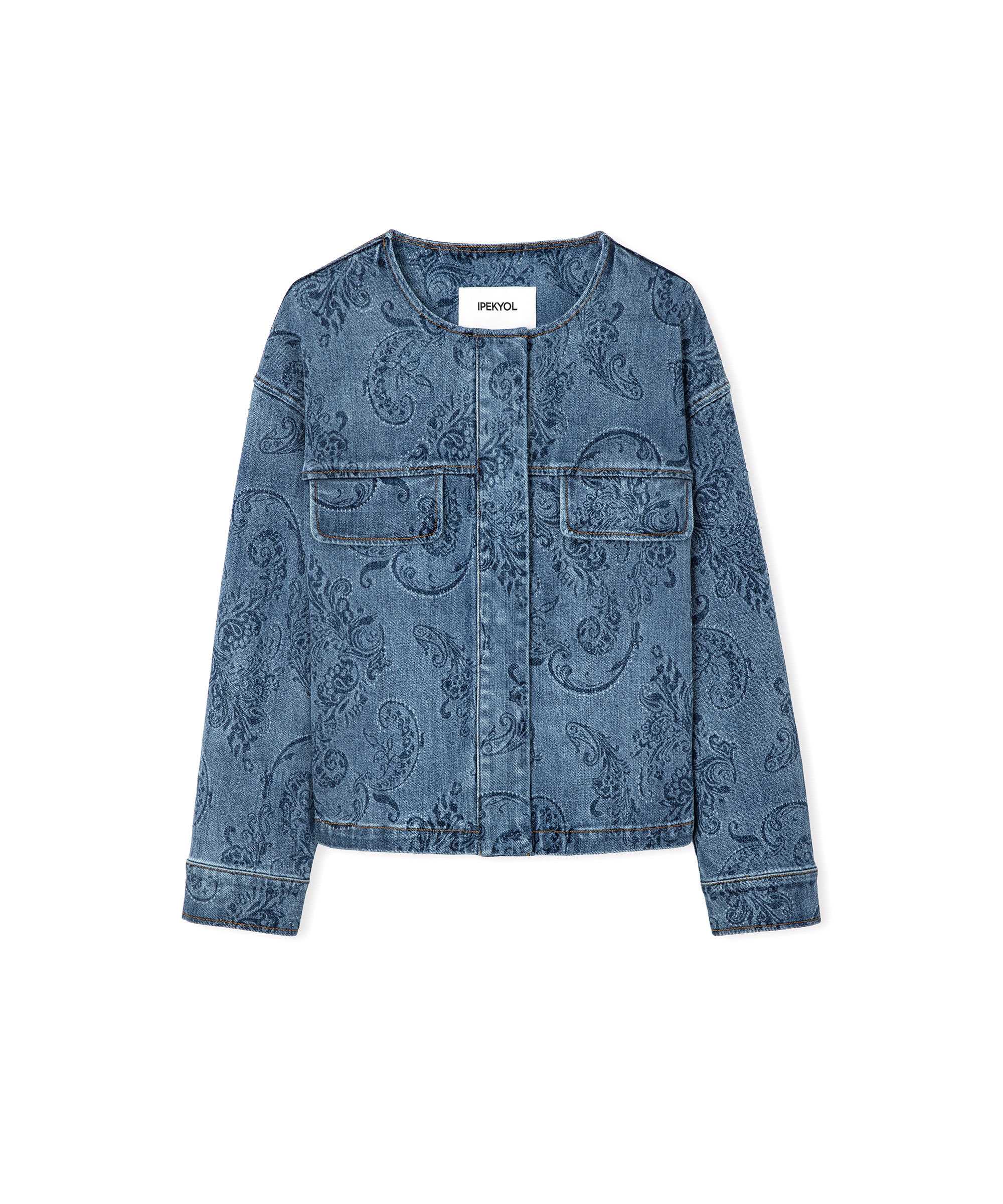 Etnik desen baskılı denim ceket - IS1260005100AC7 - Koyu İndigo Ceket