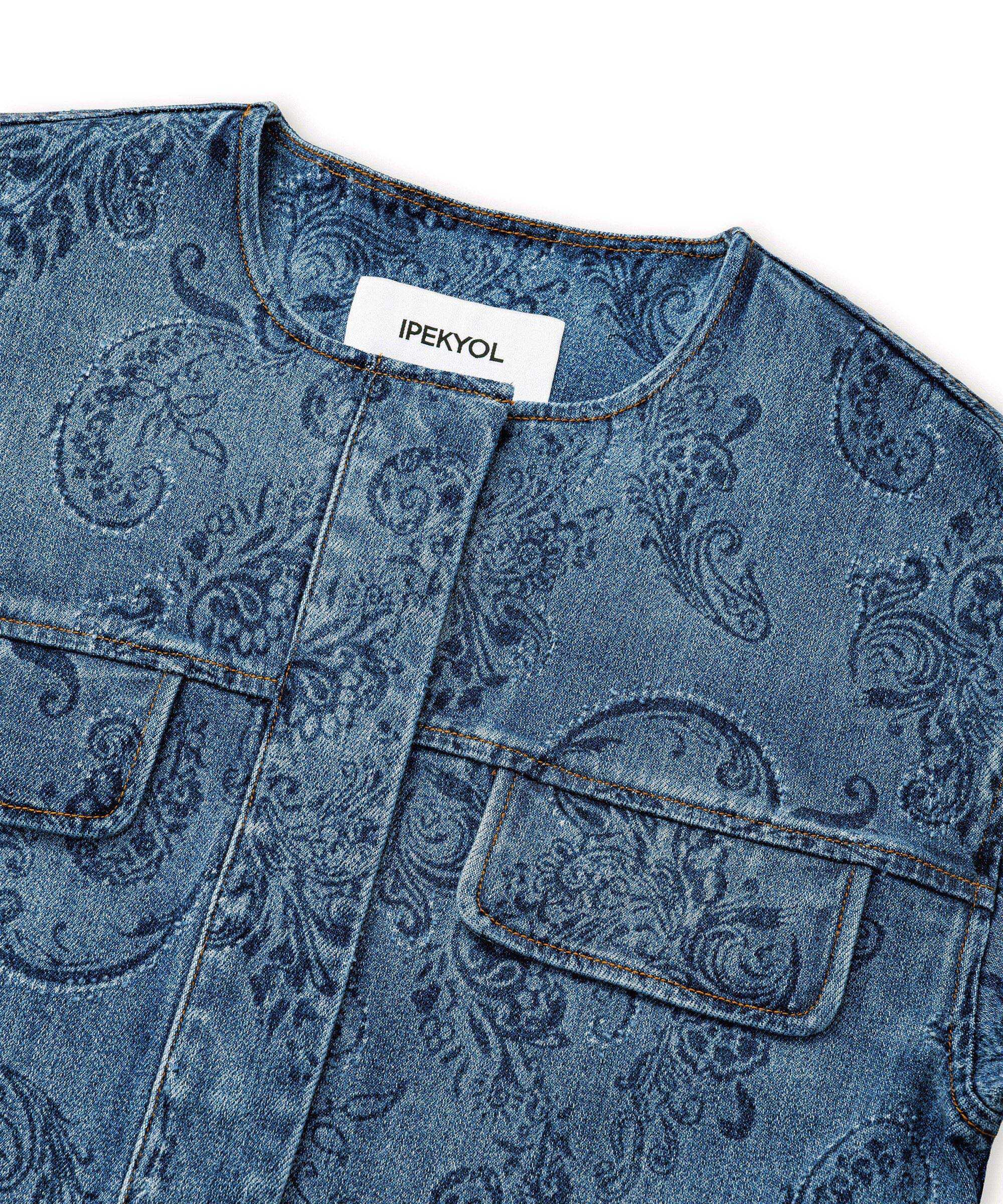 Etnik desen baskılı denim ceket - IS1260005100AC7 - Koyu İndigo Ceket