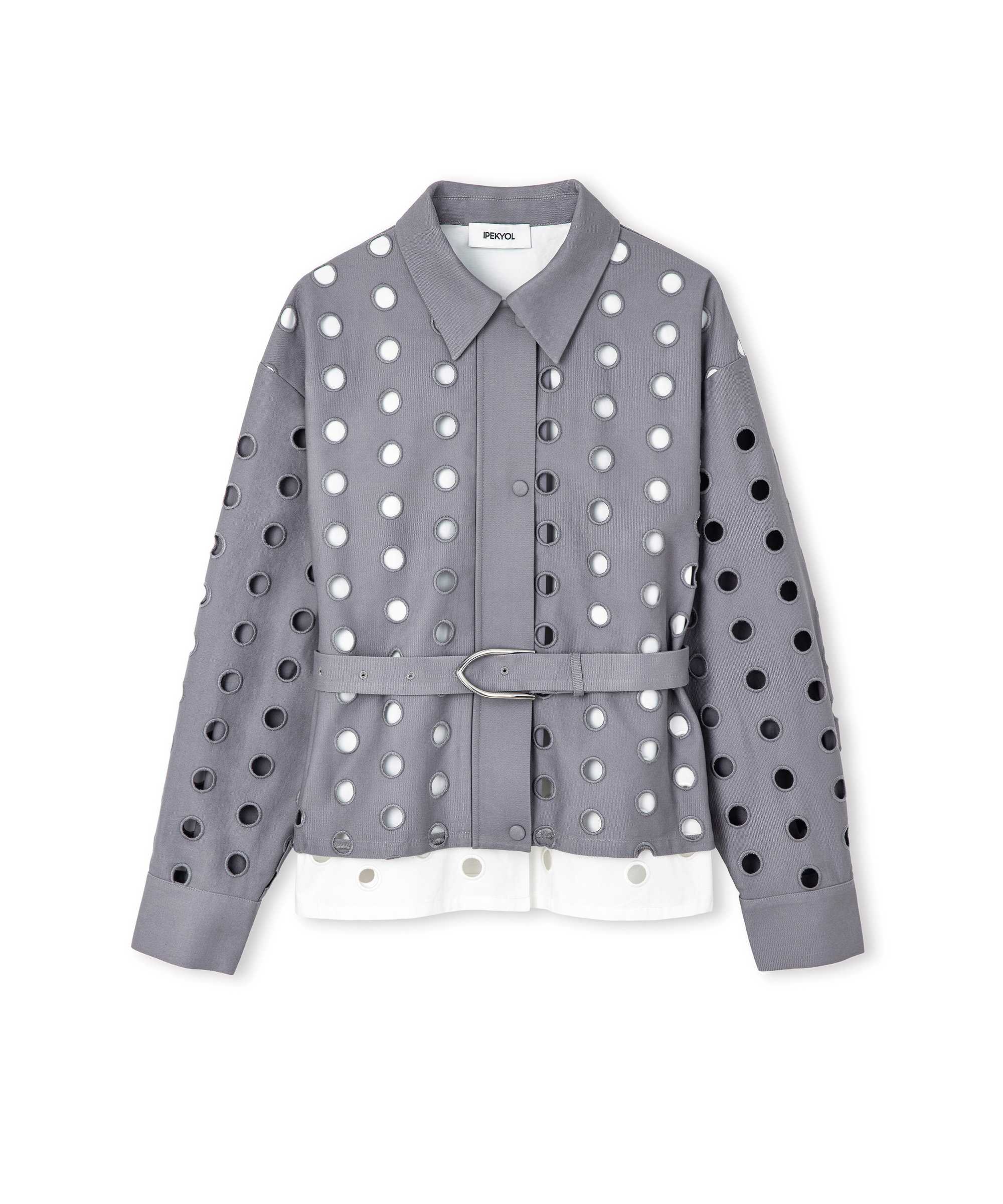 Non denim ve poplin mix ceket - IS1260005105005 - Gri Ceket