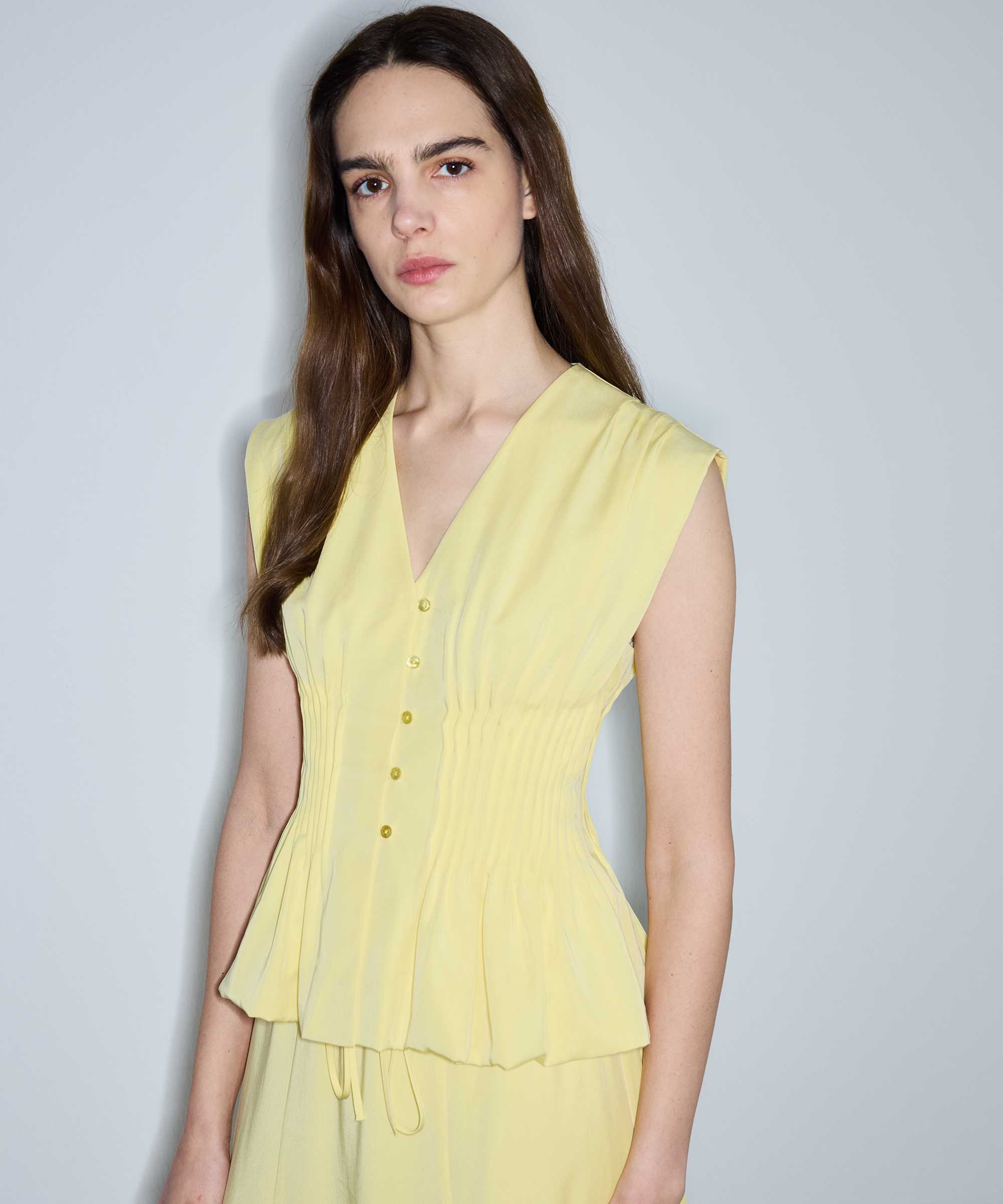 Nervürlü peplum bluz - IS1260006191009 - Sarı Bluz