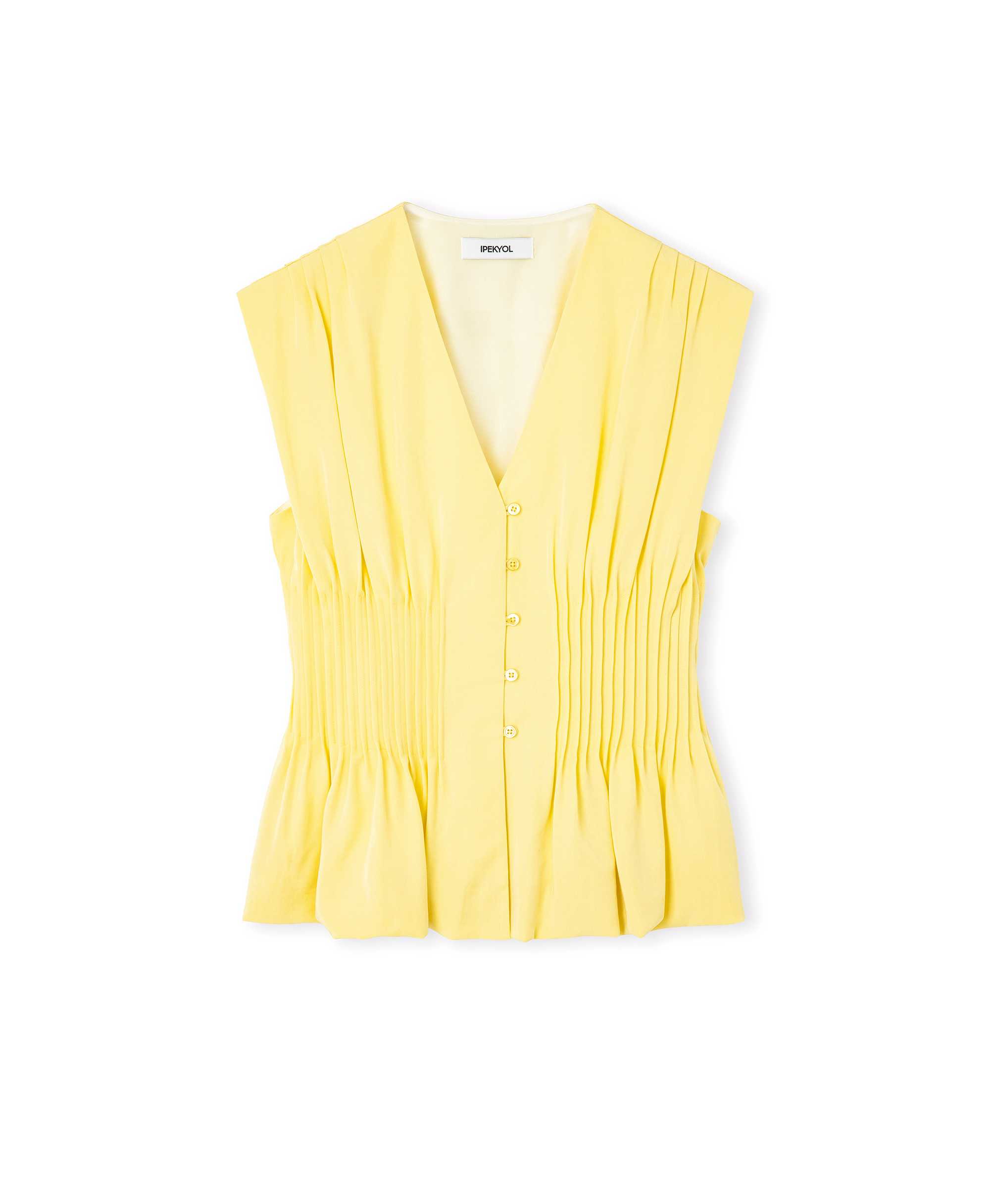 Nervürlü peplum bluz - IS1260006191009 - Sarı Bluz