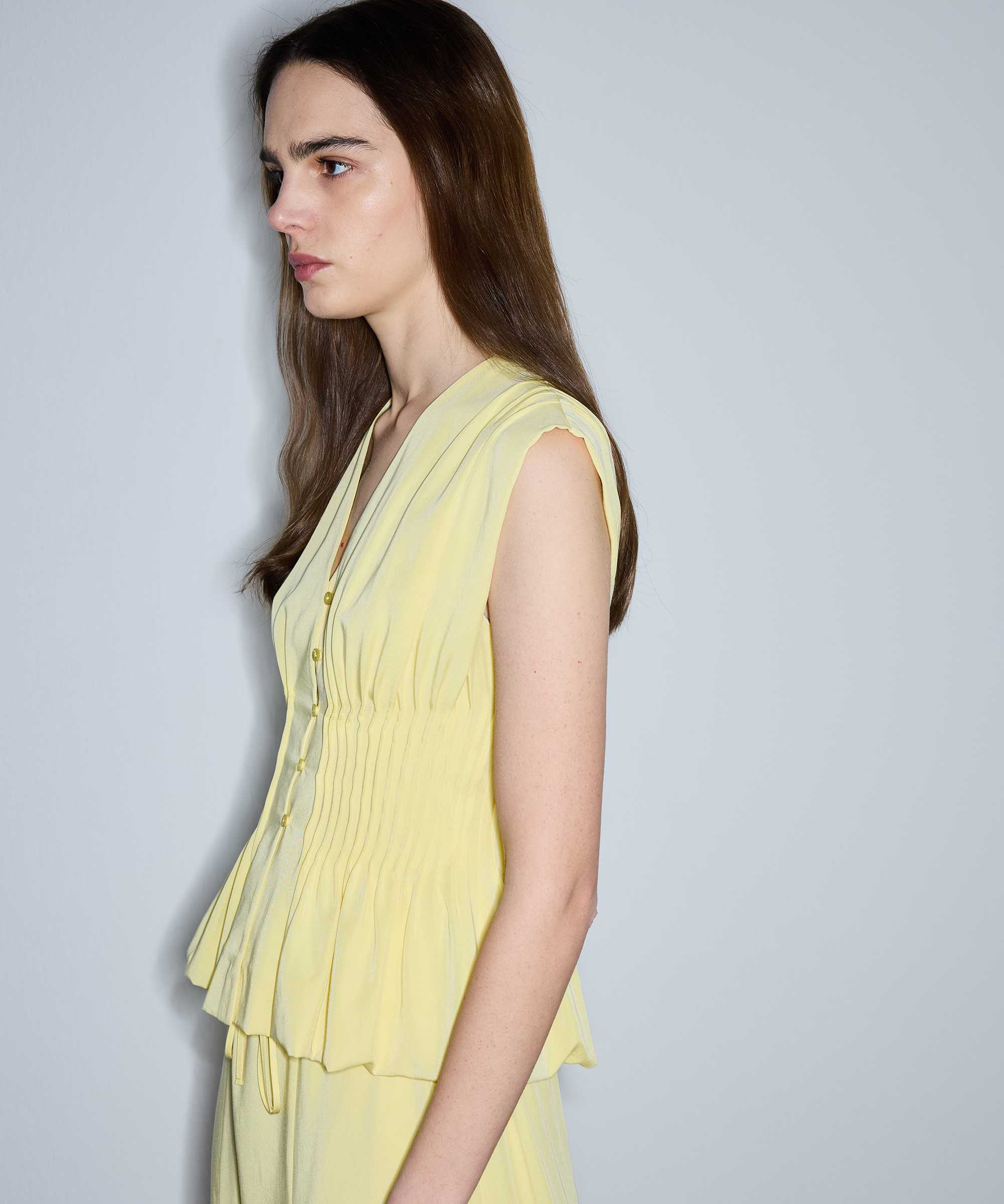 Nervürlü peplum bluz - IS1260006191009 - Sarı Bluz