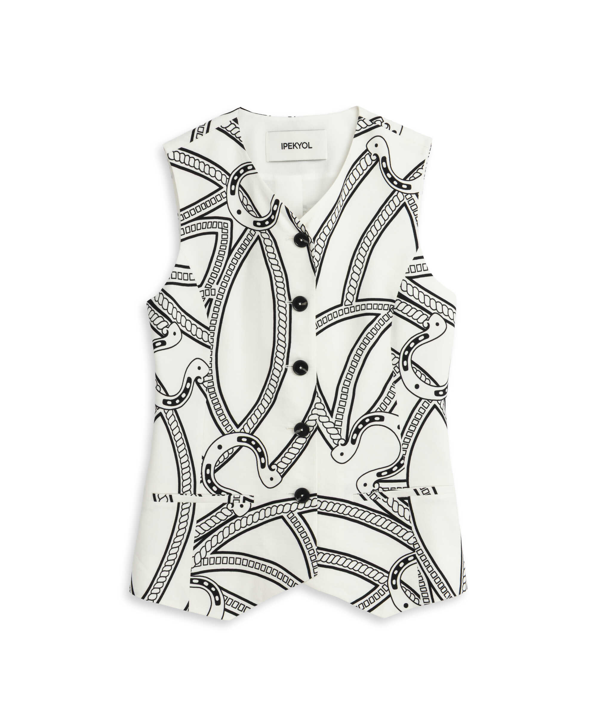 Desenli slim fit yelek - IS1260007107002 - Beyaz undefined