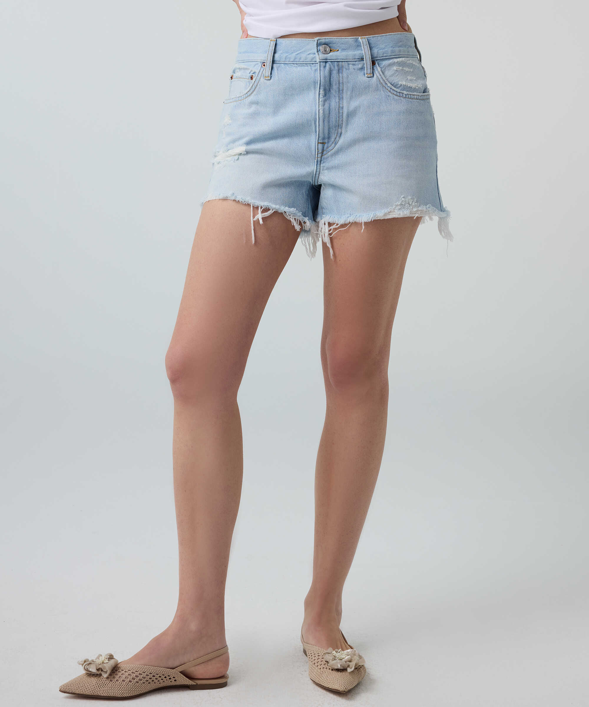 Eskitme efektli denim şort - IS1260013080629 - İndigo Şort