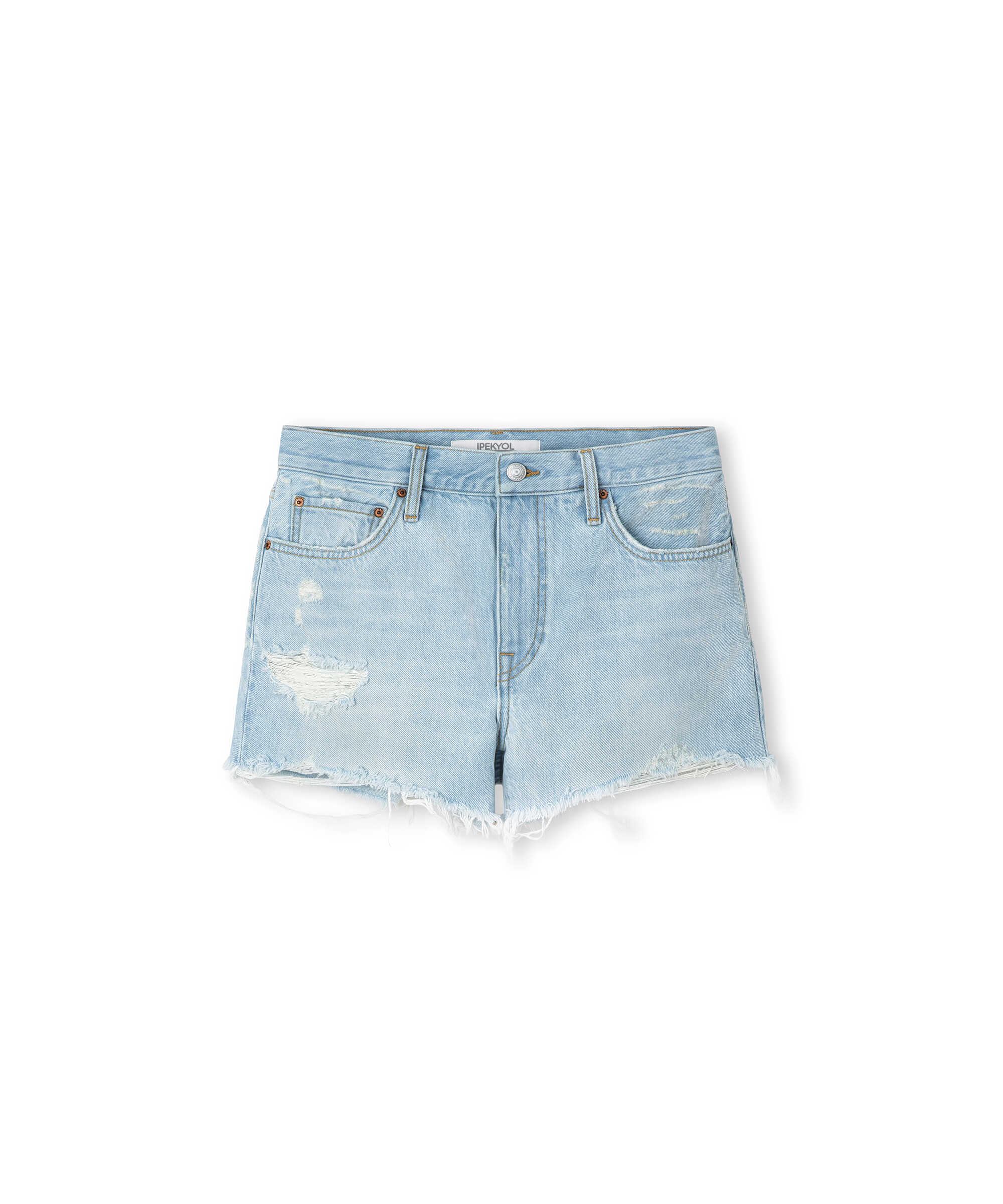 Eskitme efektli denim şort - IS1260013080629 - İndigo Şort