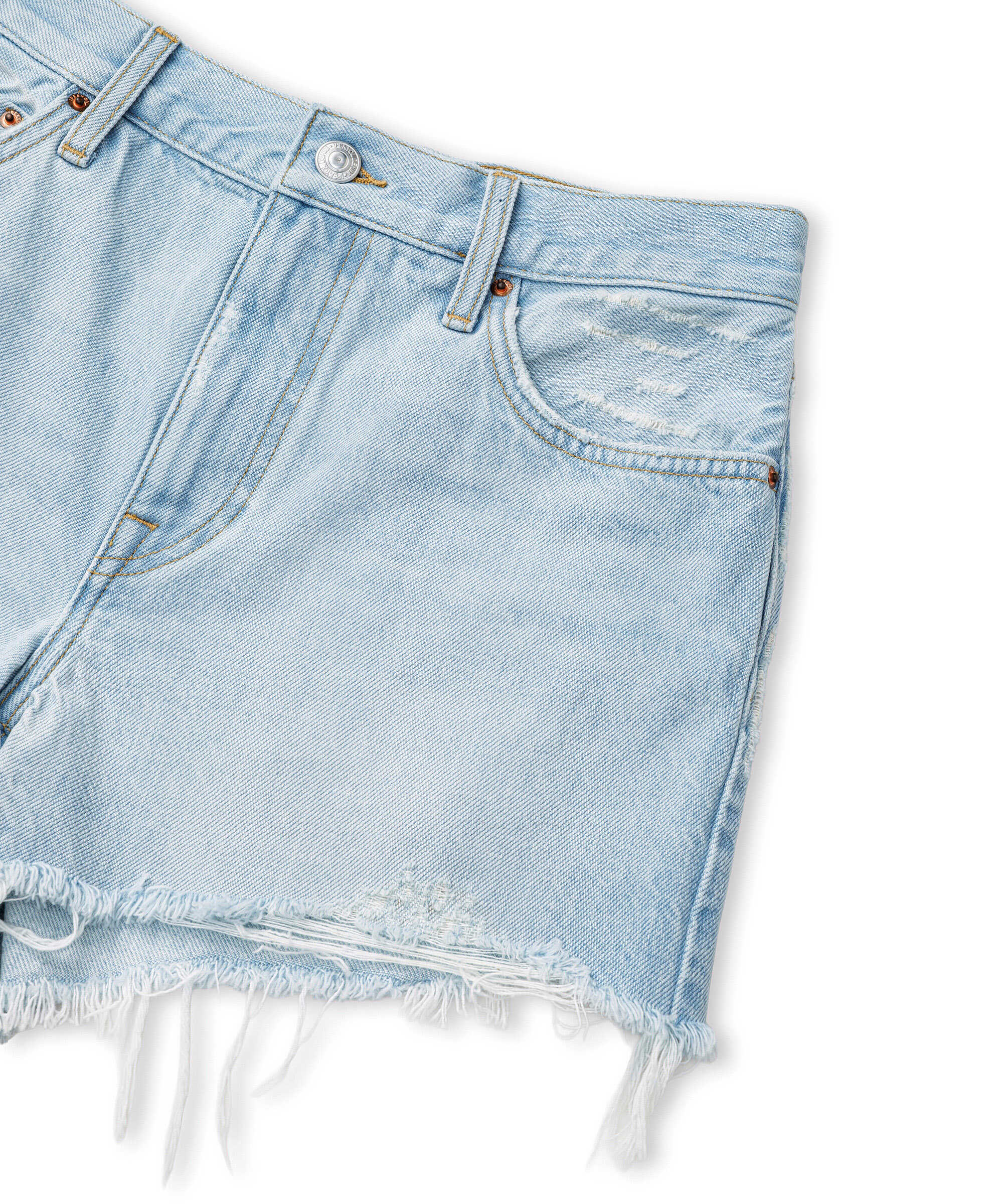 Eskitme efektli denim şort - IS1260013080629 - İndigo Şort