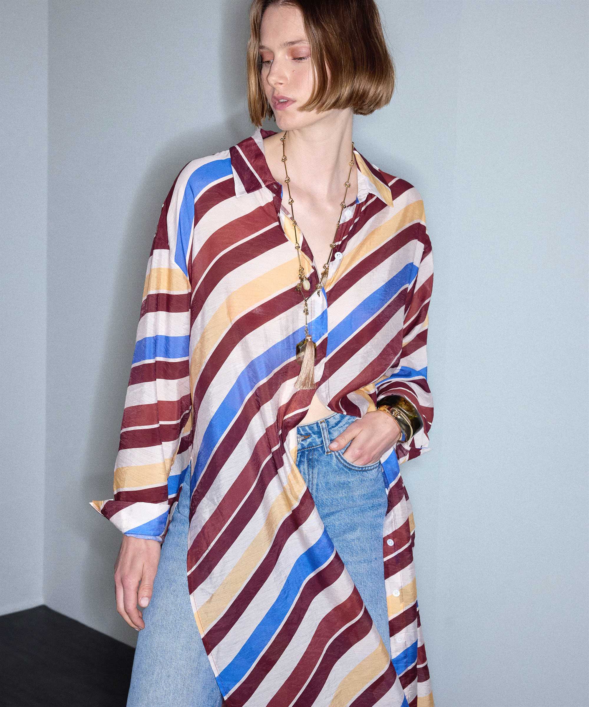 Çizgili tunik - IS1260016025074 - Kahverengi Tunik
